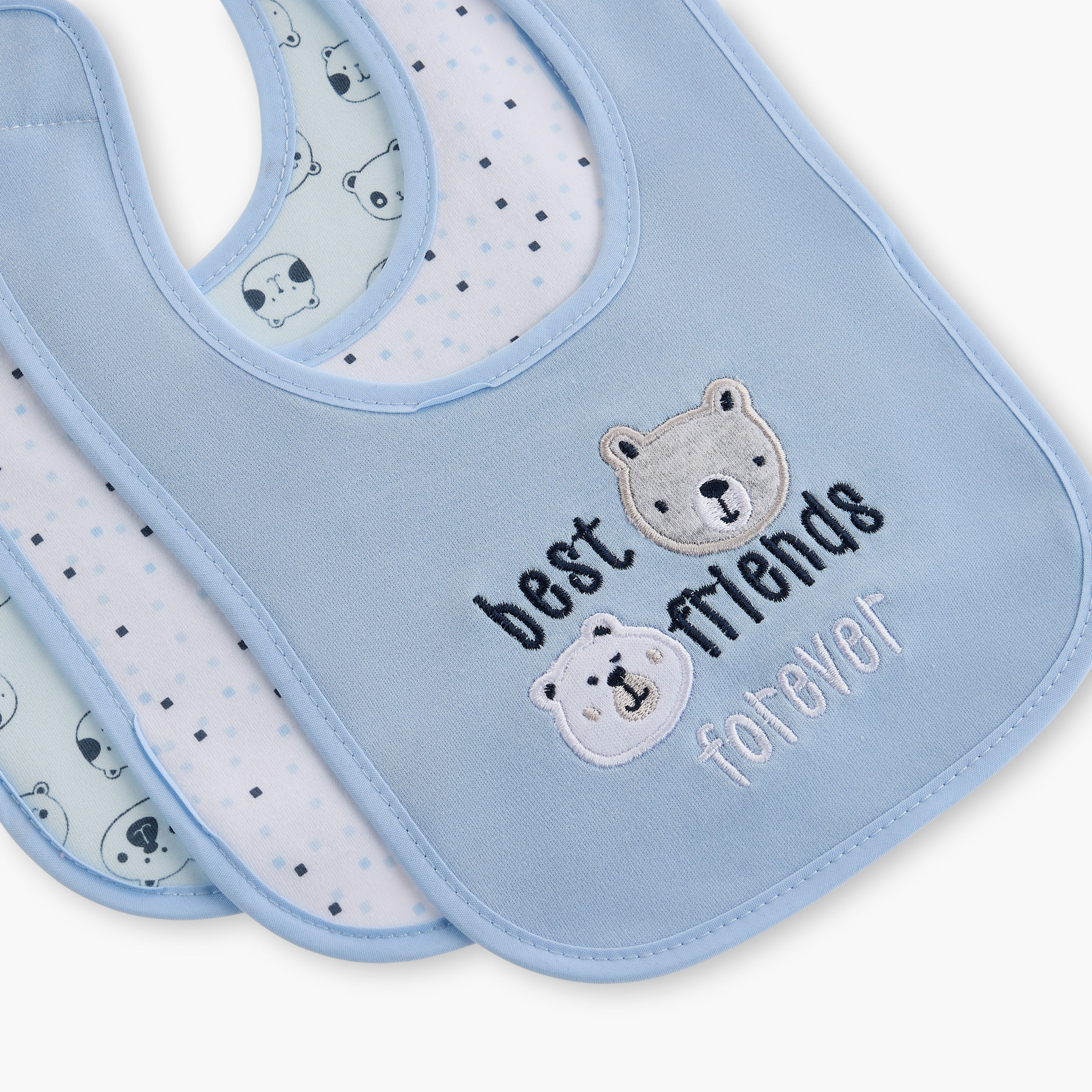 Juniors Bear Print Bib with Hook and Loop Closure - Set of 3-baby-feeding-bibs-image-6
