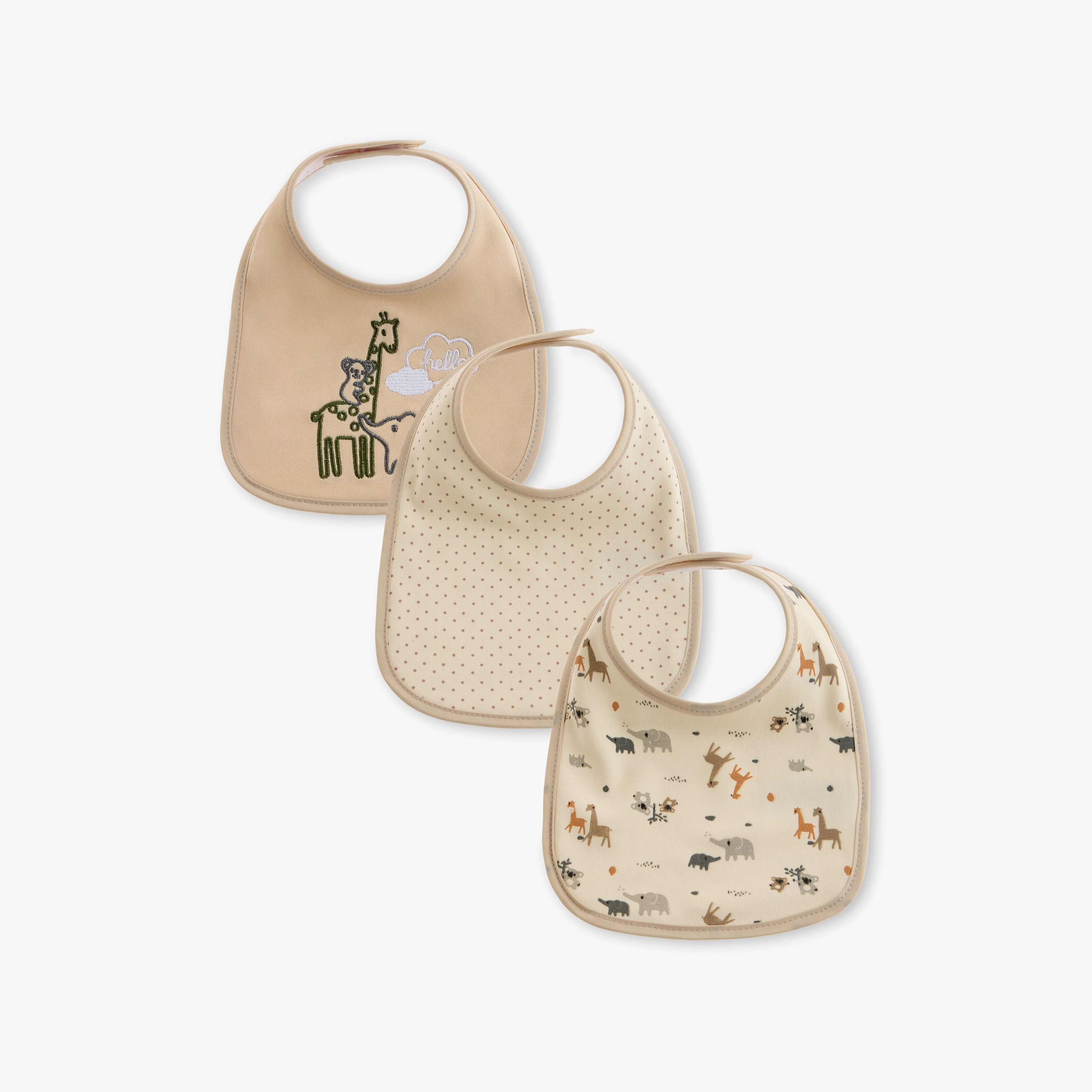 Juniors Animal Print Bib with Hook and Loop Closure - Set of 3-baby-feeding-bibs-image-1