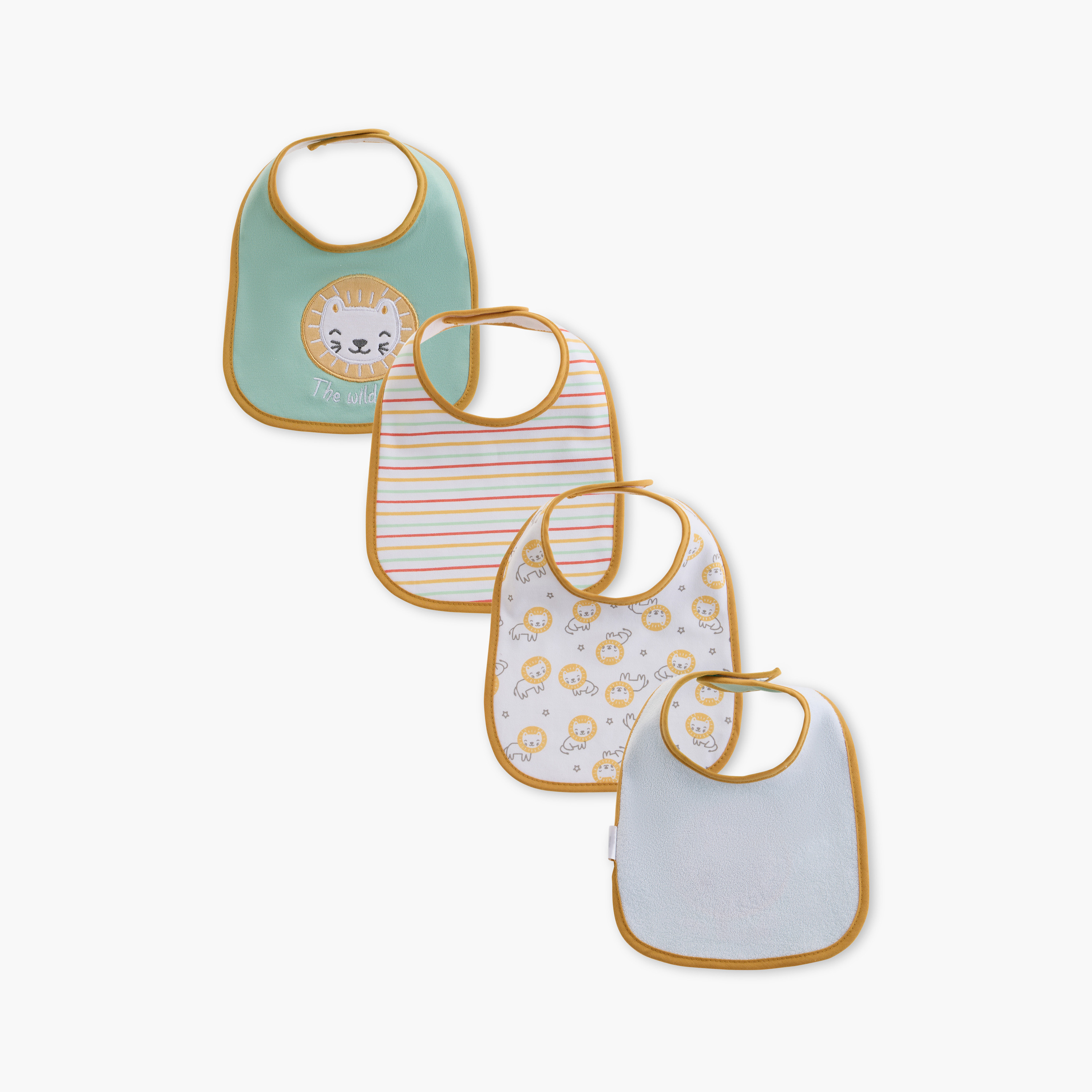 Juniors Lion Print Bib with Hook and Loop Closure - Set of 3-baby-feeding-bibs-image-1