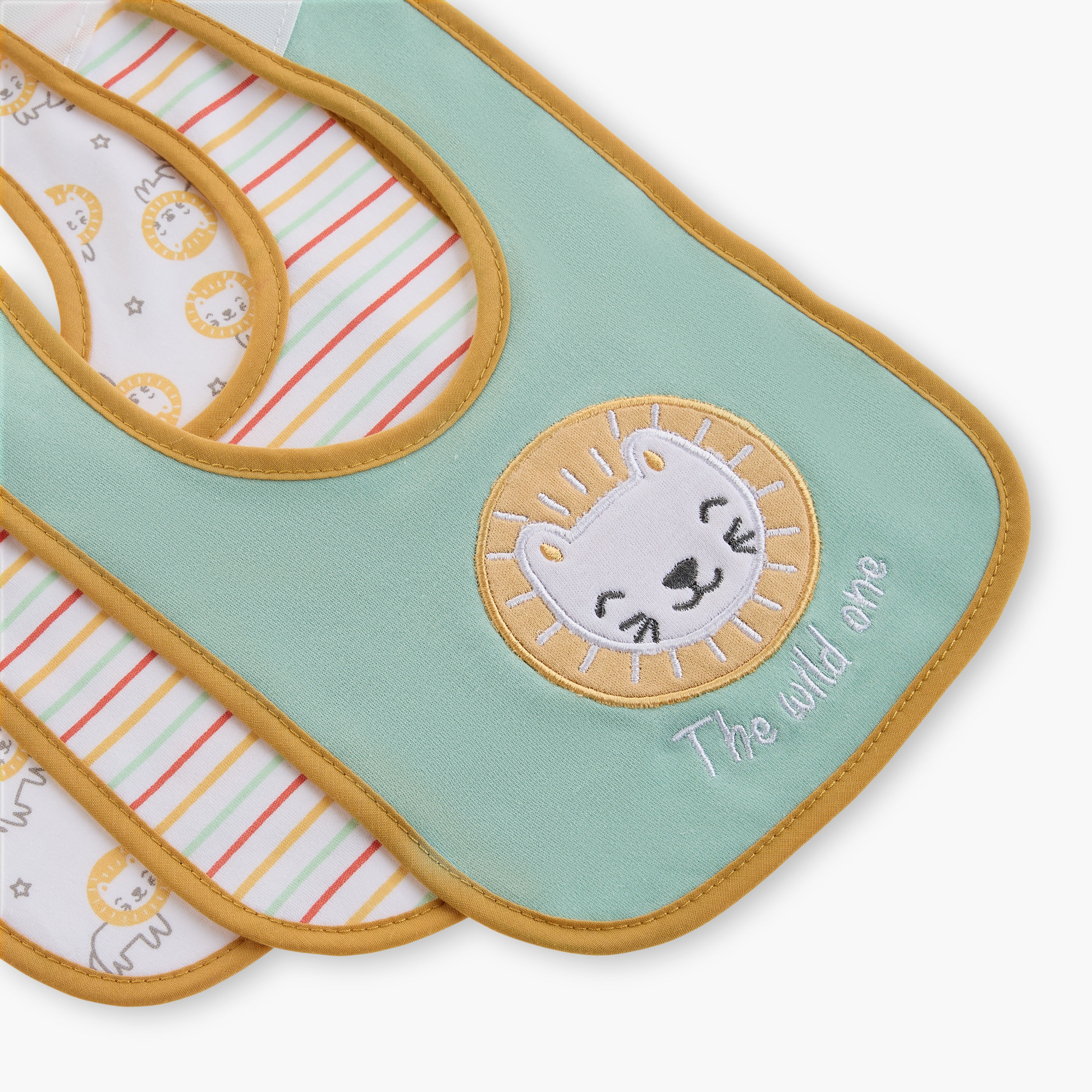Juniors Lion Print Bib with Hook and Loop Closure - Set of 3-baby-feeding-bibs-image-6
