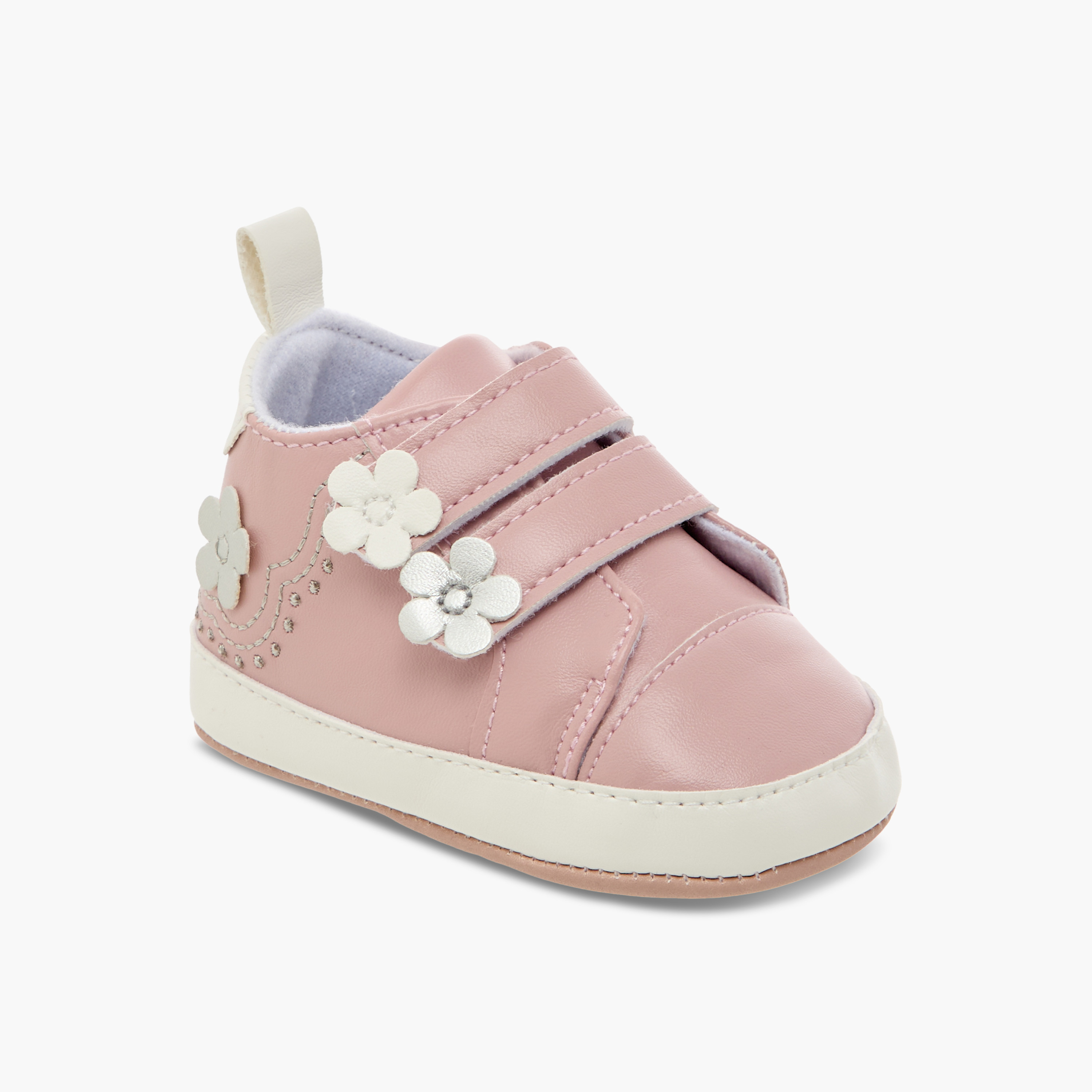 Juniors Floral Applique Booties with Hook and Loop Closure-baby-girls-shoes-booties-image-3