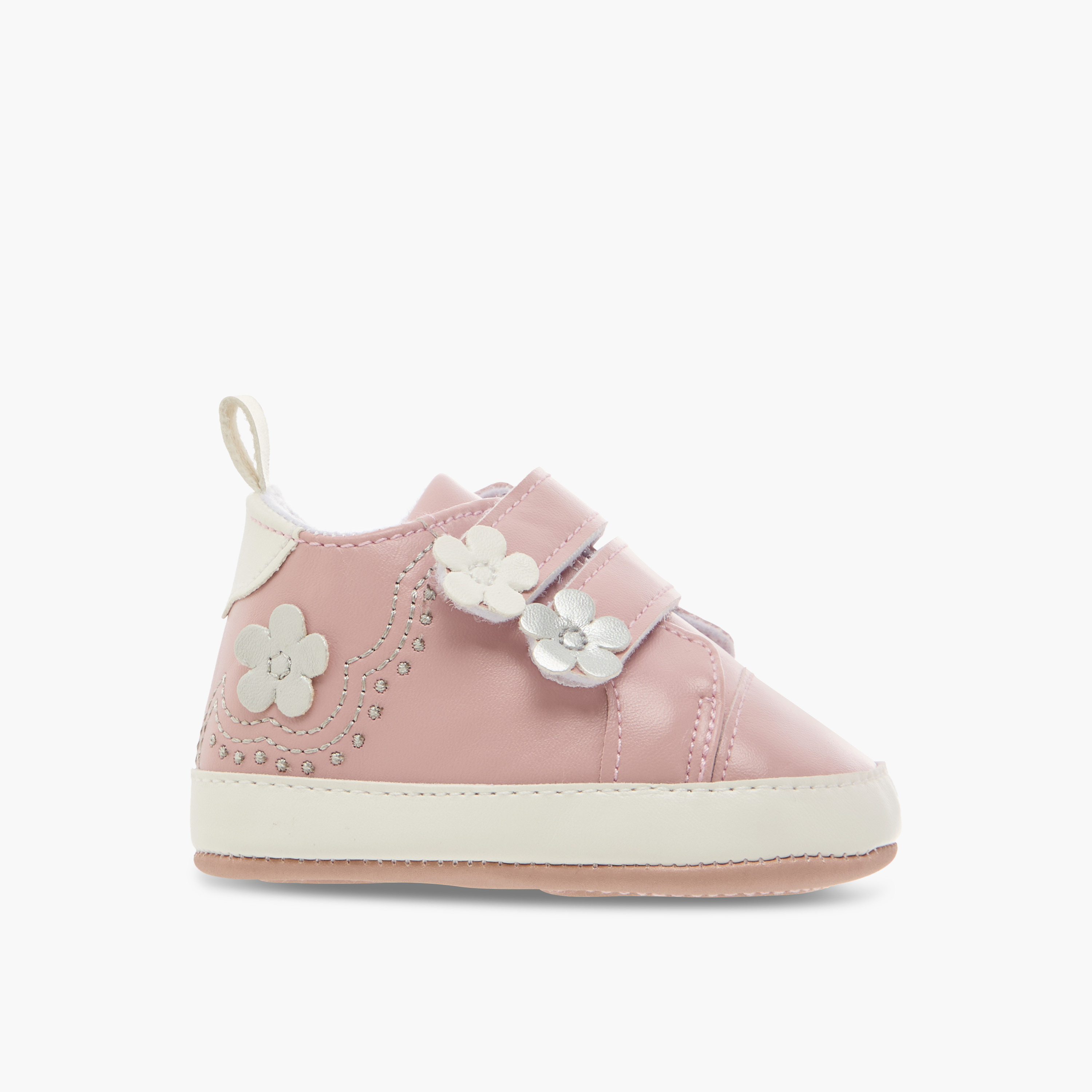 Juniors Floral Applique Booties with Hook and Loop Closure-baby-girls-shoes-booties-image-4