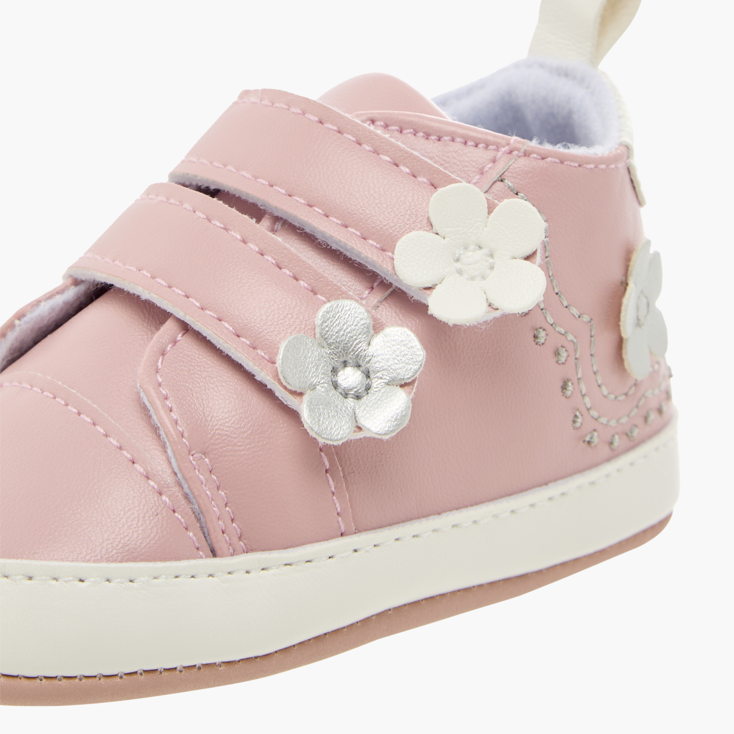 Juniors Floral Applique Booties with Hook and Loop Closure-baby-girls-shoes-booties-image-5