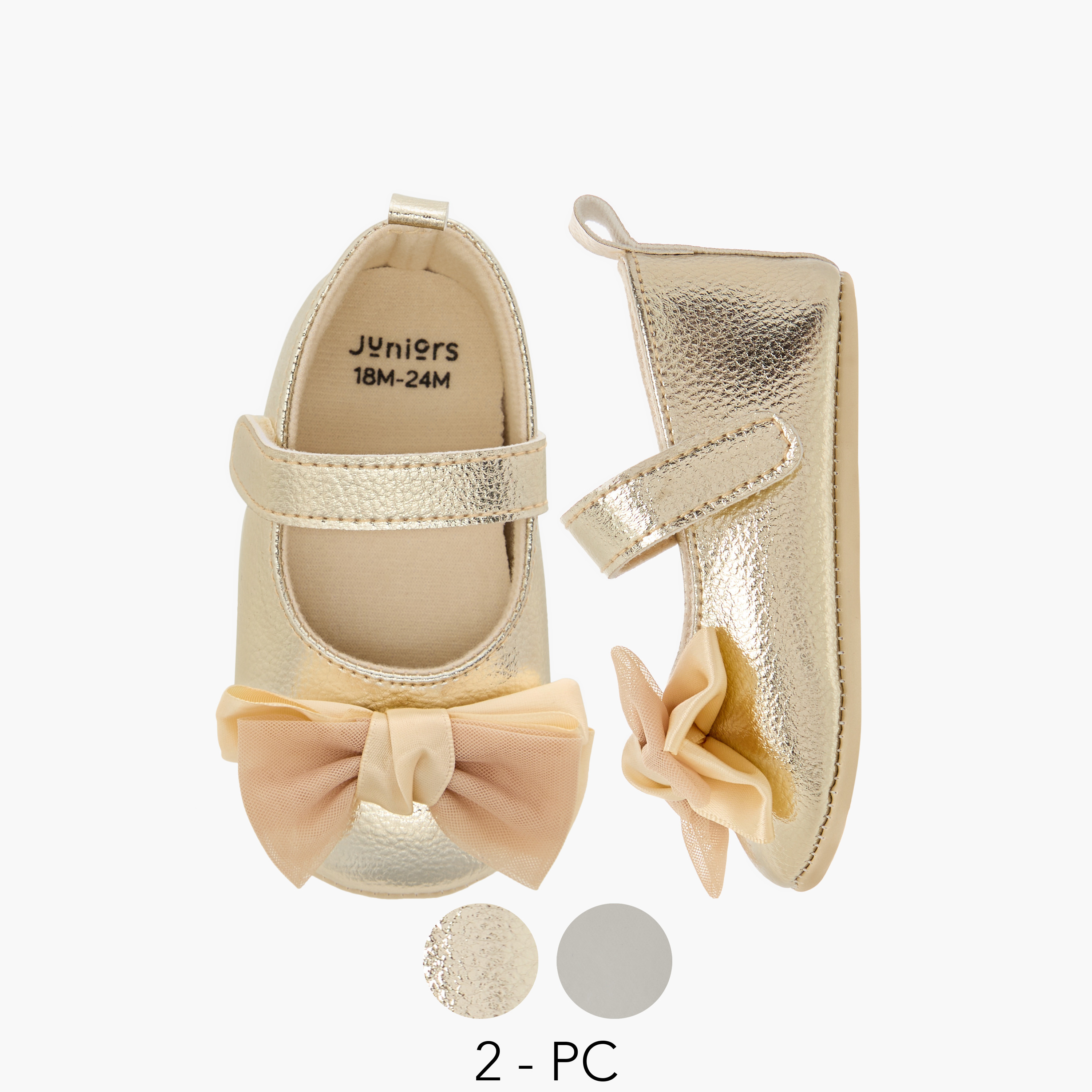 Juniors Bow Applique Booties with Hook and Loop Closure-baby-girls-shoes-booties-image-1