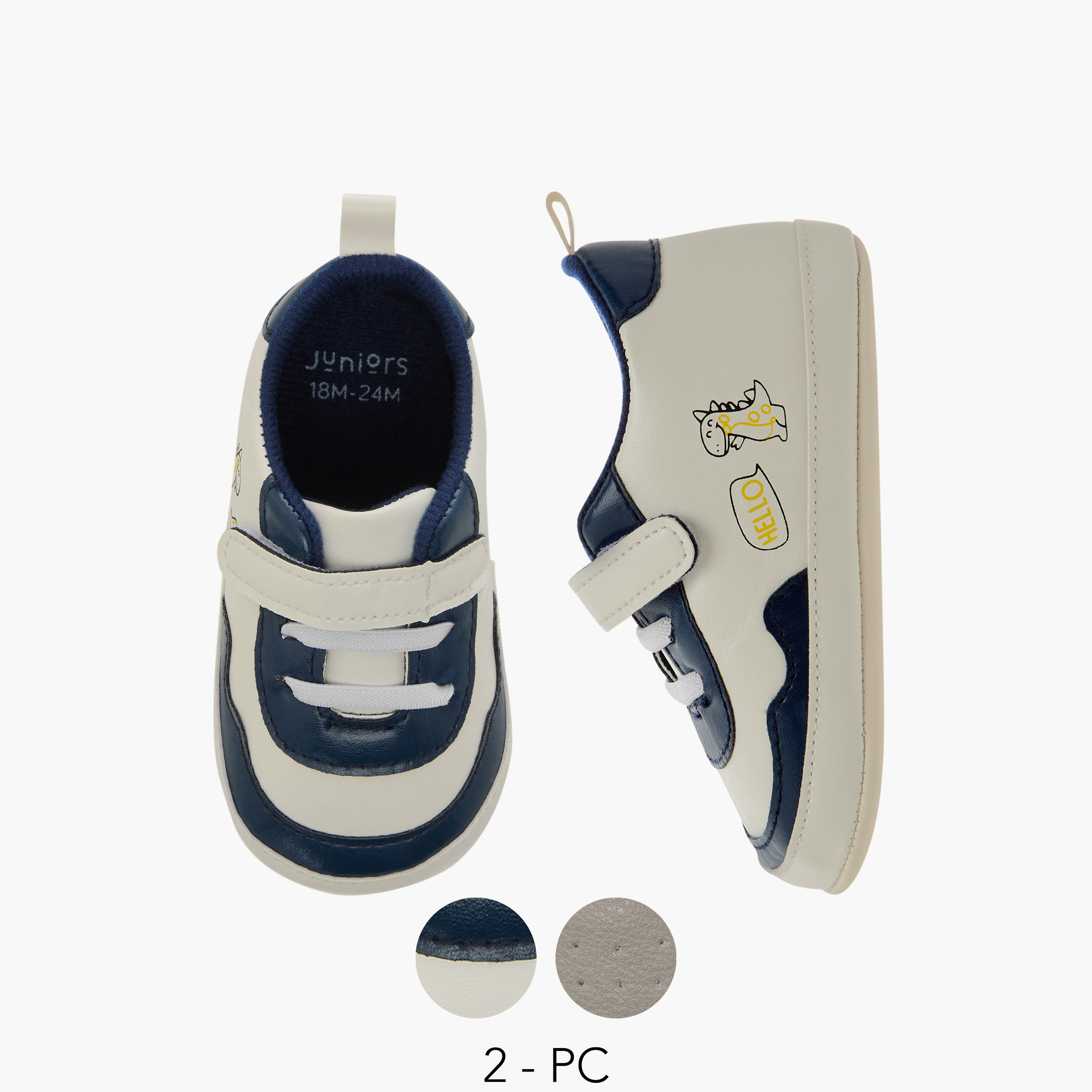 Juniors Panelled Booties with Hook and Loop Closure - Set of 2-baby-boys-shoes-booties-image-1