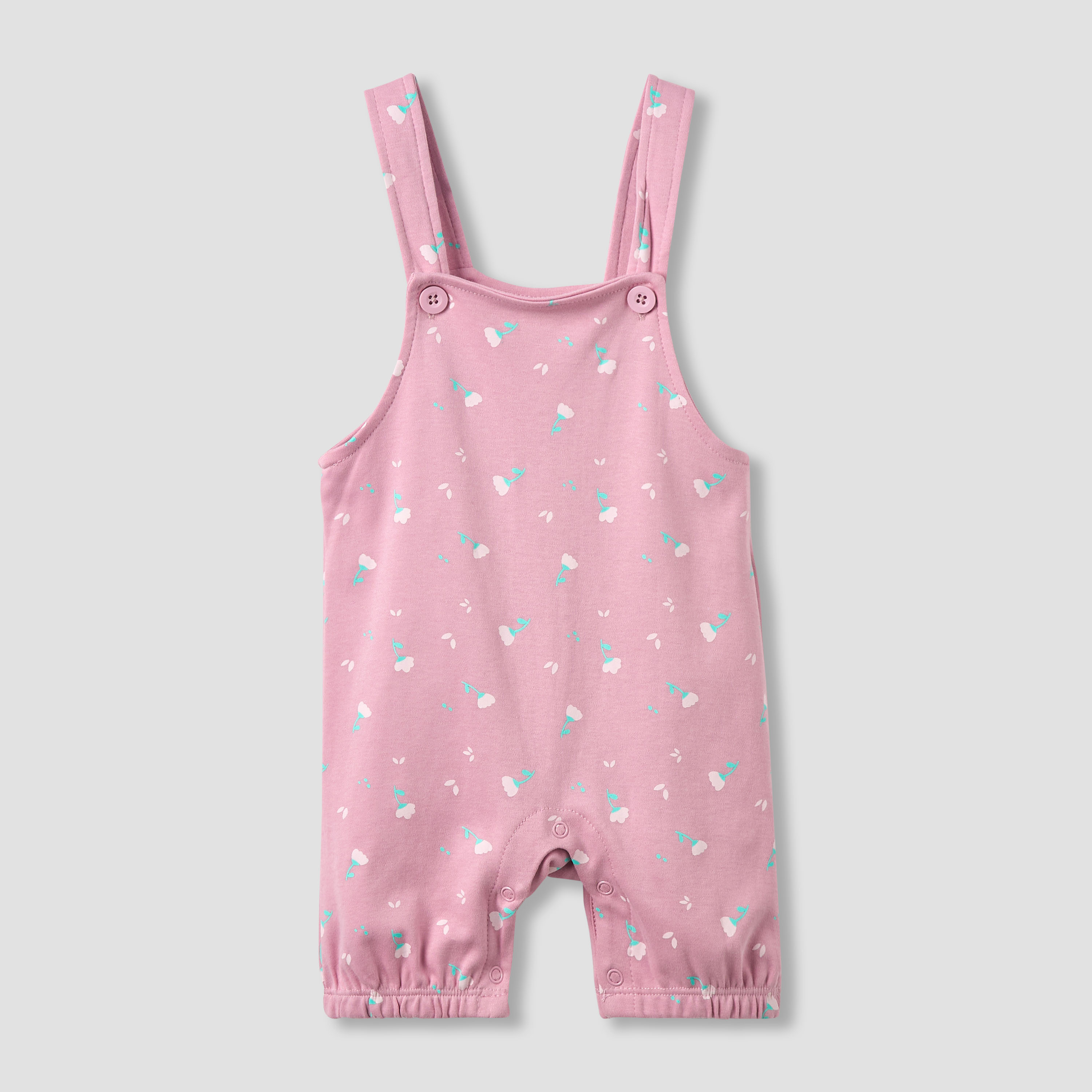 Juniors Crew Neck Short Sleeve T-shirt and Dungaree Set with Floral Print-baby-girls-clothing-rompers-image-4
