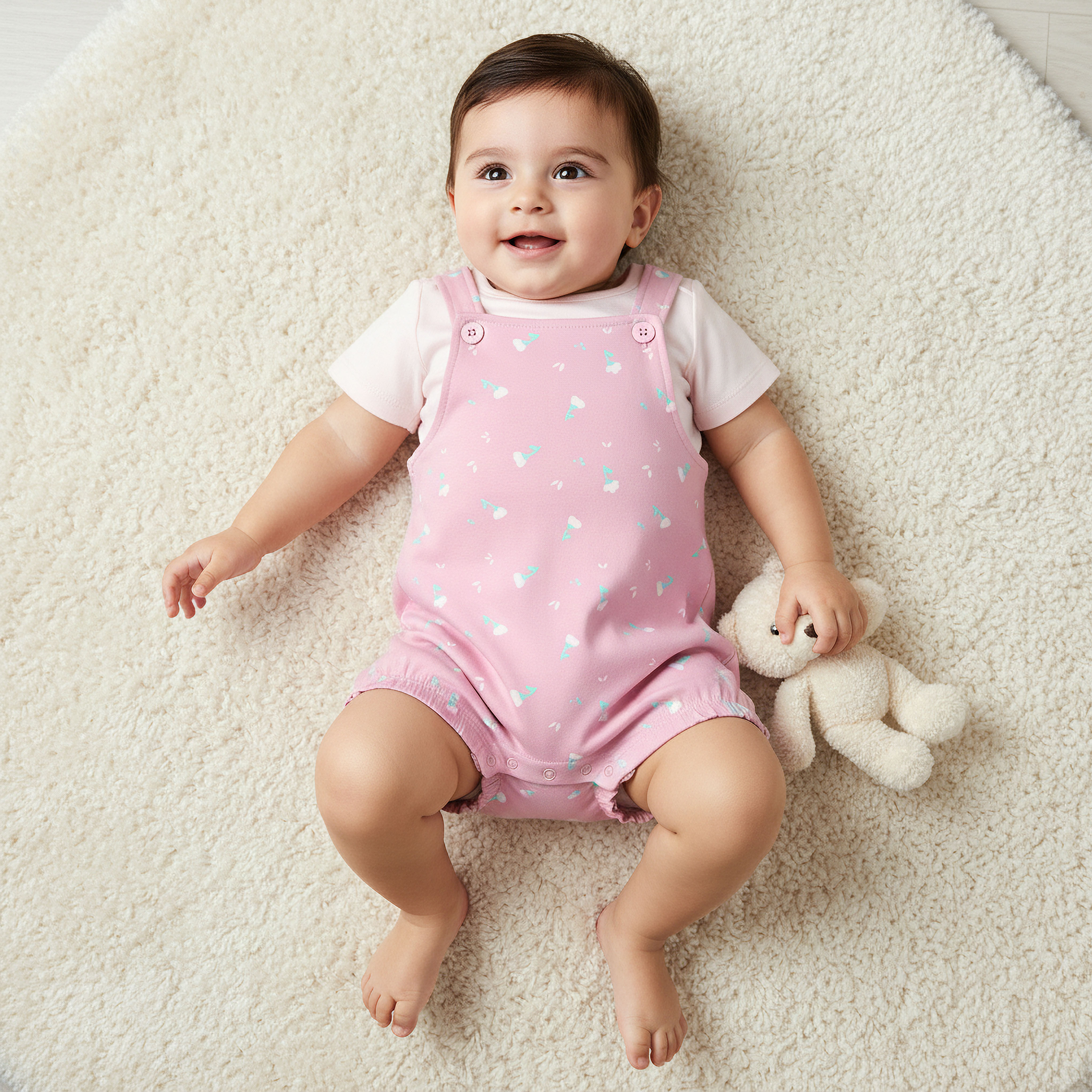 Juniors Crew Neck Short Sleeve T-shirt and Dungaree Set with Floral Print-baby-girls-clothing-rompers-image-1