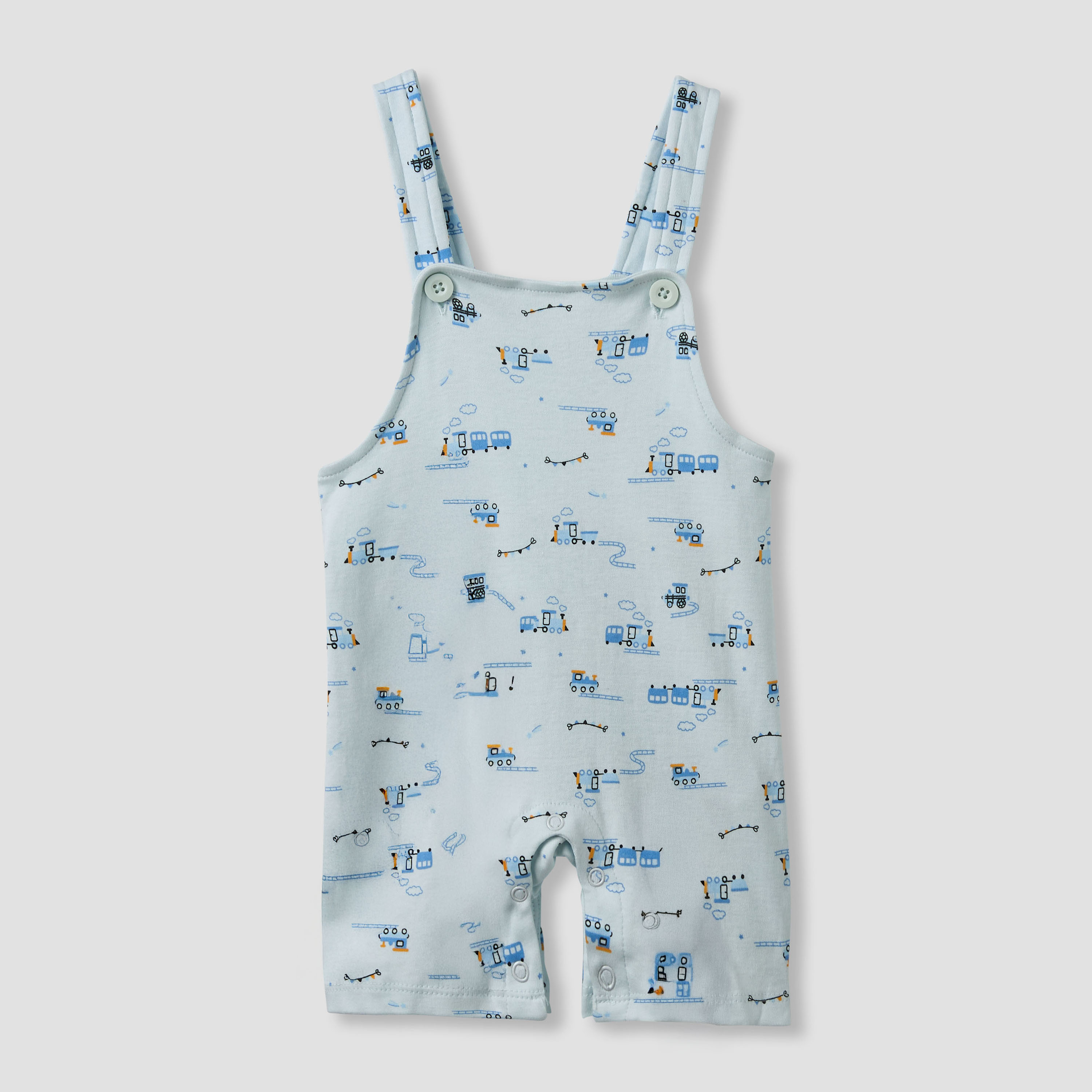 Juniors Crew Neck Short Sleeve T-shirt and Dungaree Set with Train Print-baby-boys-clothing-rompers-image-4