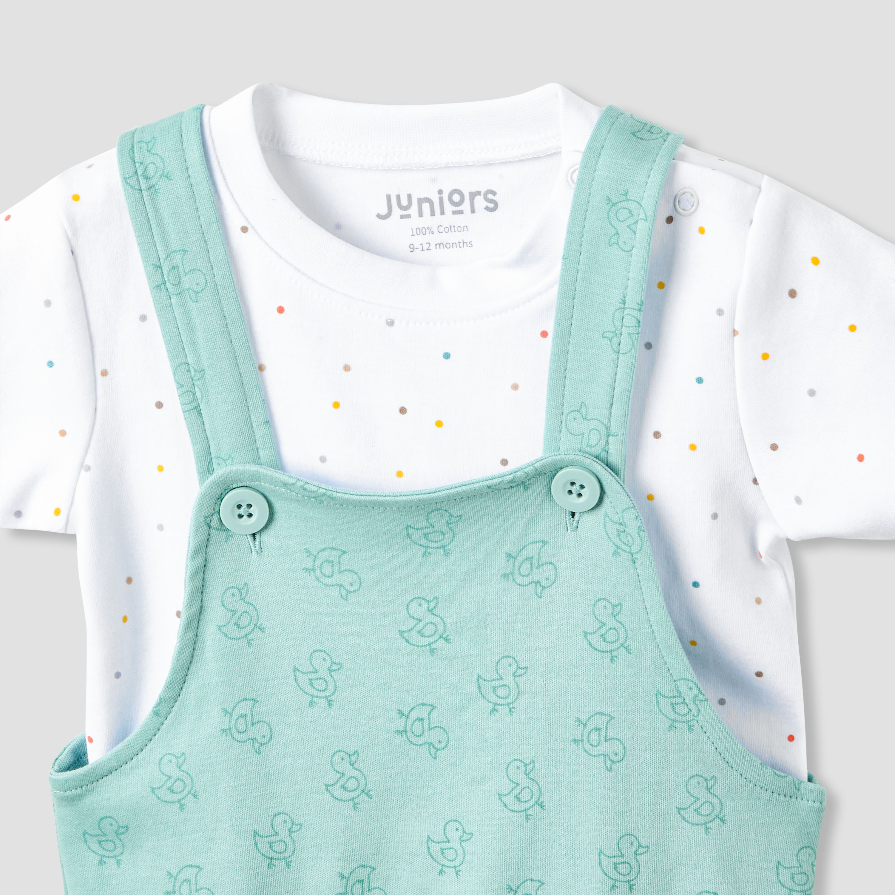 Juniors Round Neck Short Sleeve T-shirt and Dungaree Set with Duck Print-baby-boys-clothing-rompers-image-5