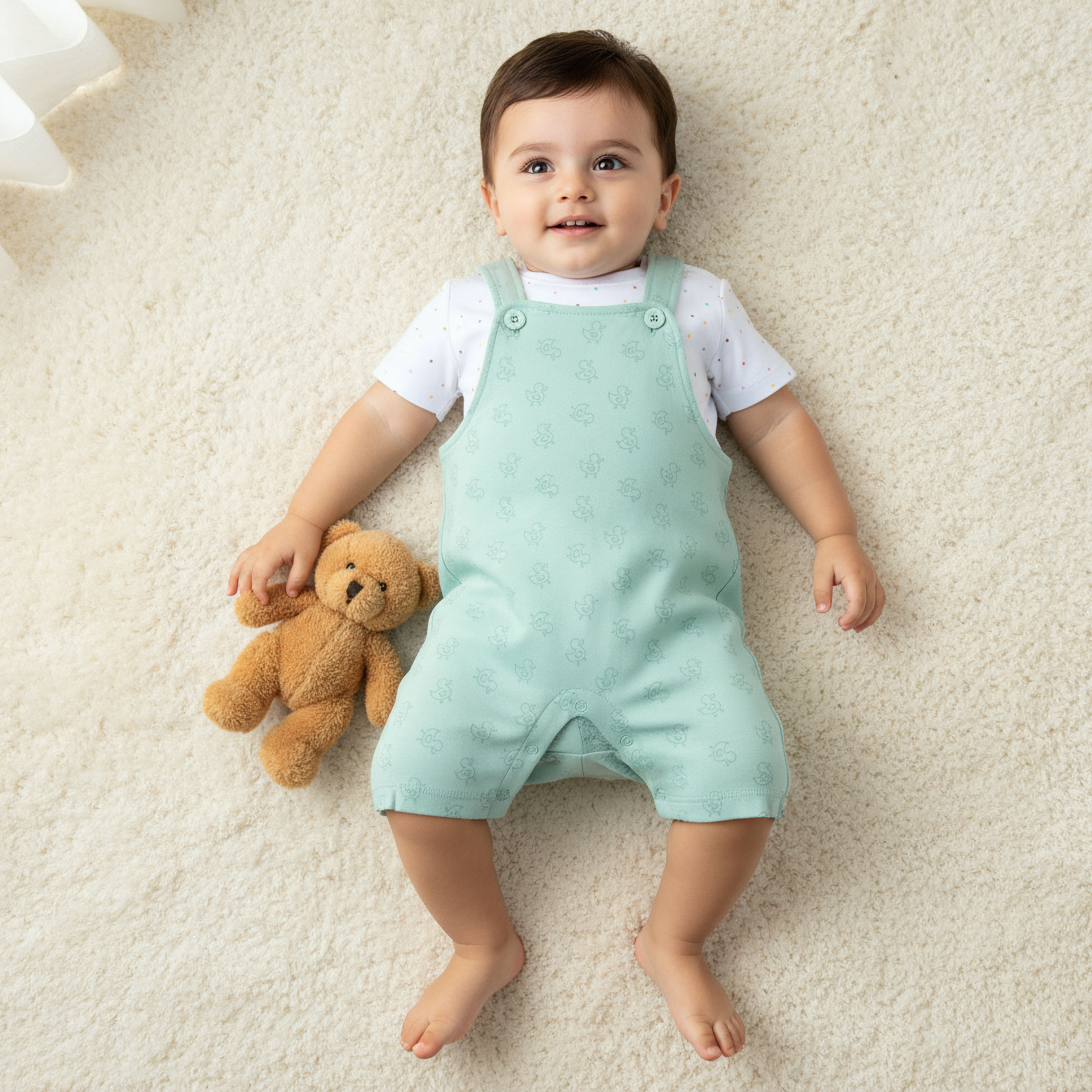 Juniors Round Neck Short Sleeve T-shirt and Dungaree Set with Duck Print-baby-boys-clothing-rompers-image-1