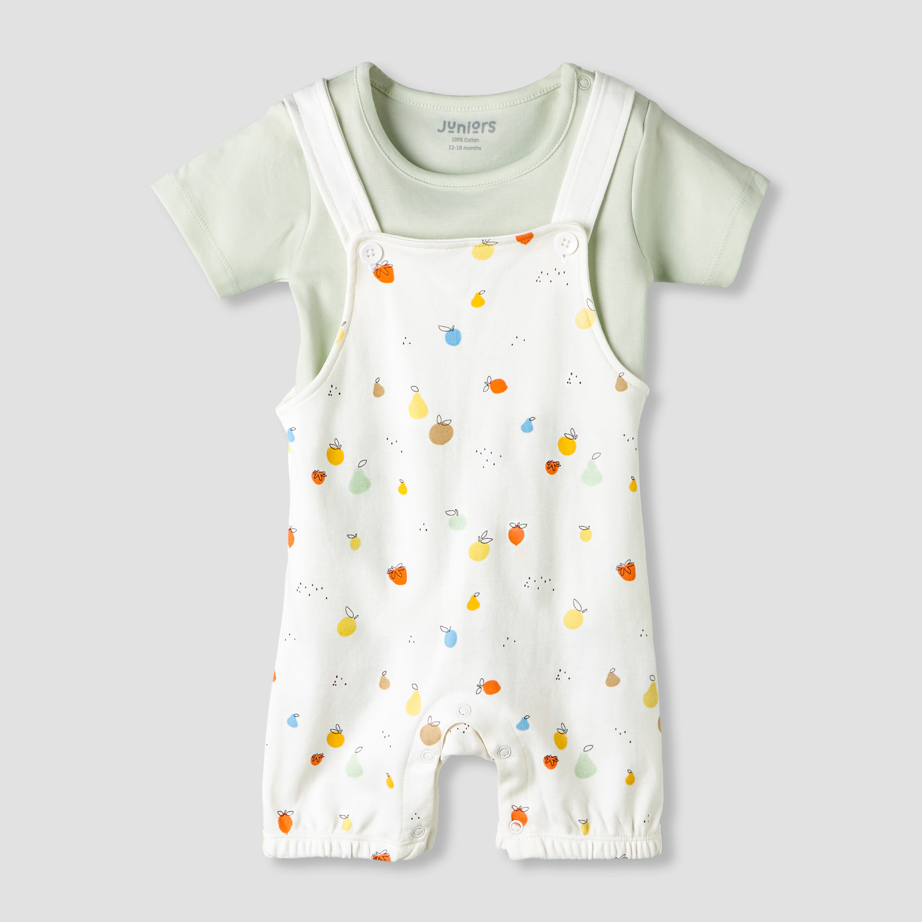 Juniors Short Sleeves T-shirt and Dungaree Set with Fruit Print-baby-boys-clothing-rompers-image-2