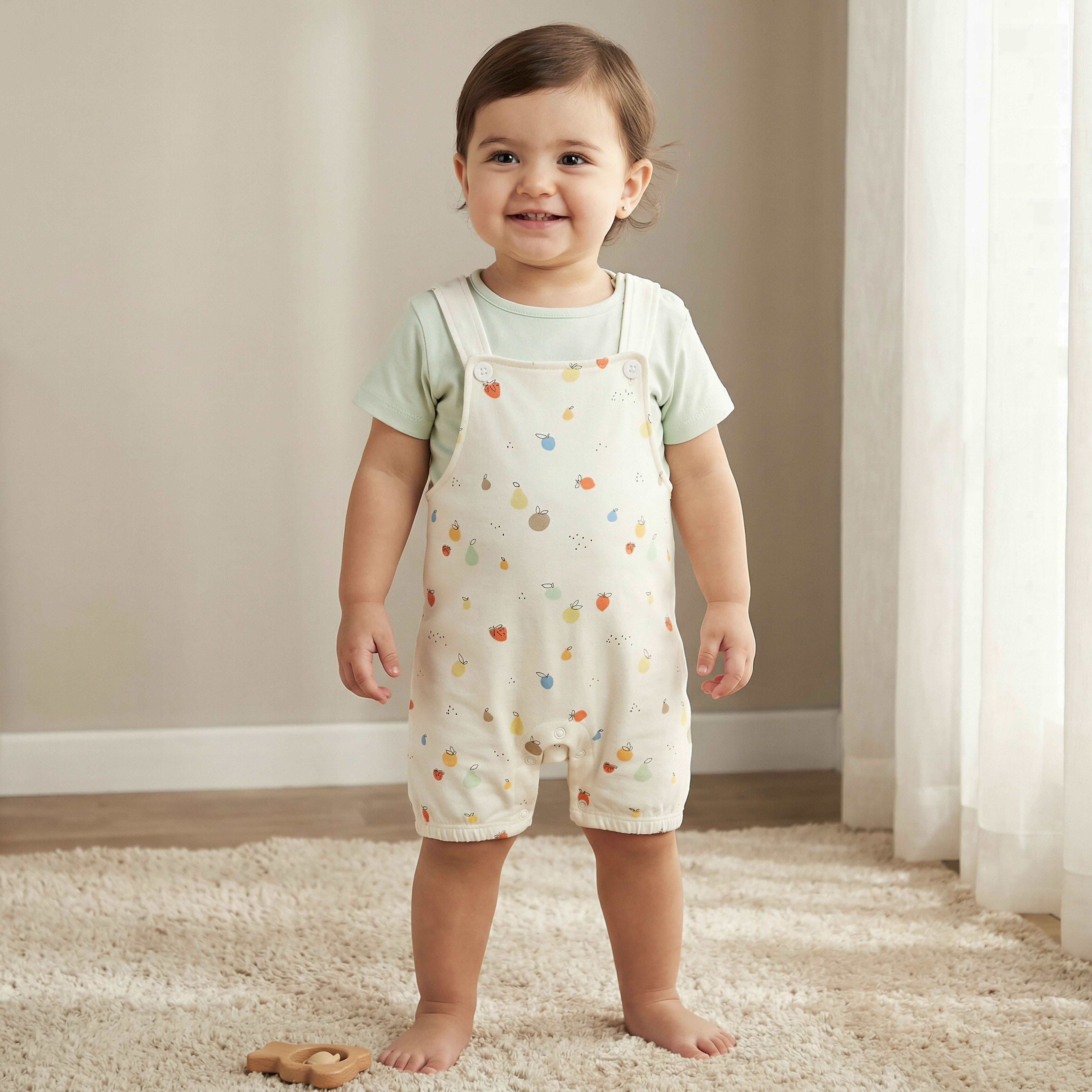 Juniors Short Sleeves T-shirt and Dungaree Set with Fruit Print-baby-boys-clothing-rompers-image-1