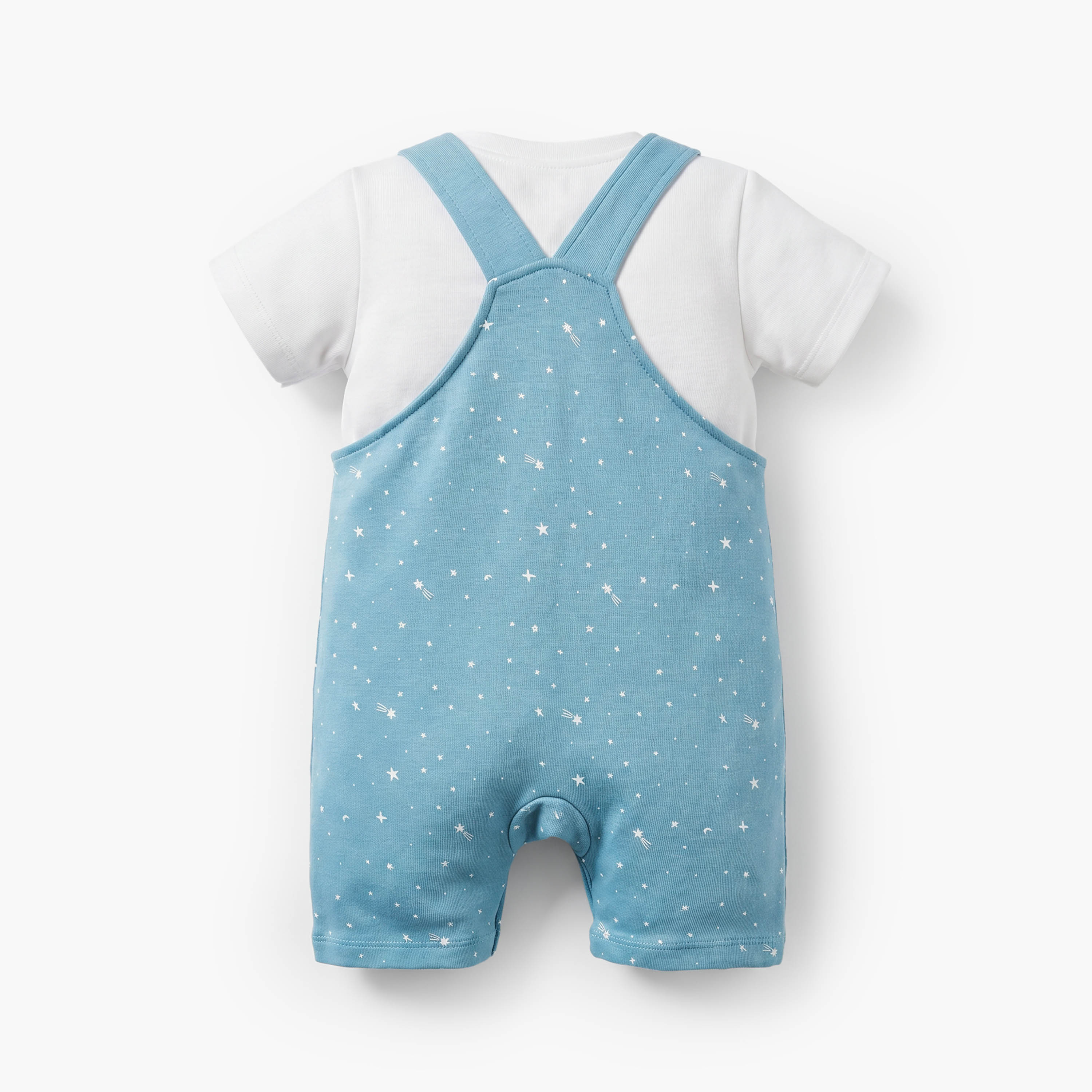 Juniors Crew Neck Short Sleeves T-shirt and Dungaree Set with Star Print-baby-boys-clothing-rompers-image-5