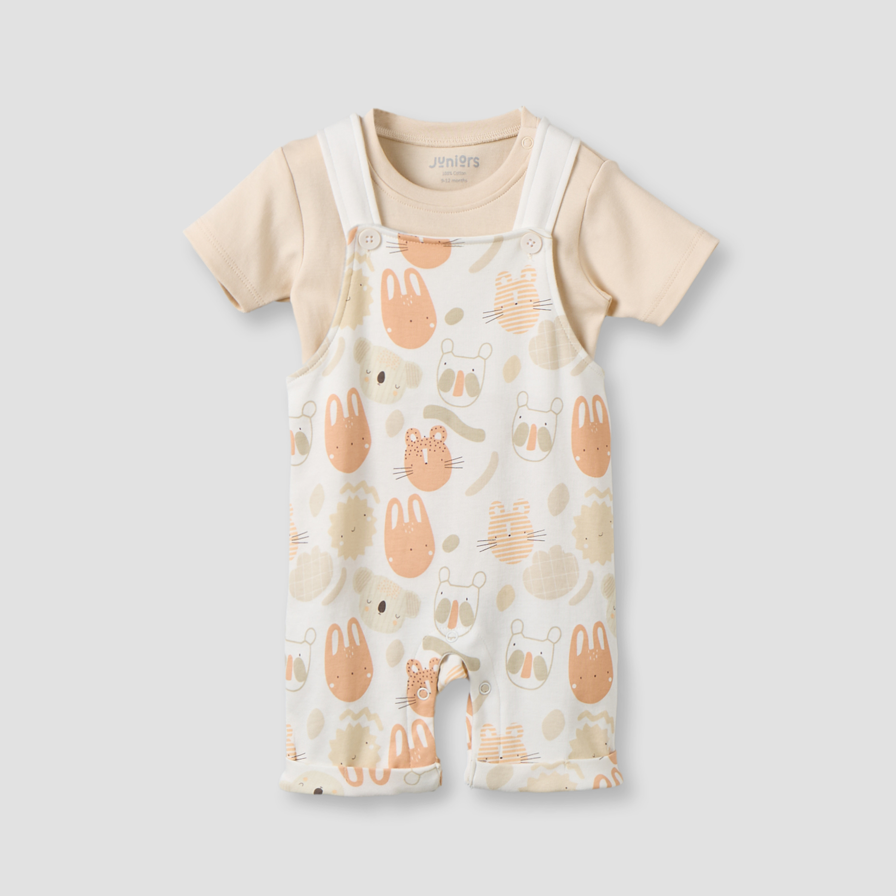 Juniors Crew Neck Short Sleeves T-shirt and Dungaree Set with Snap Button Closure-baby-boys-clothing-rompers-image-1