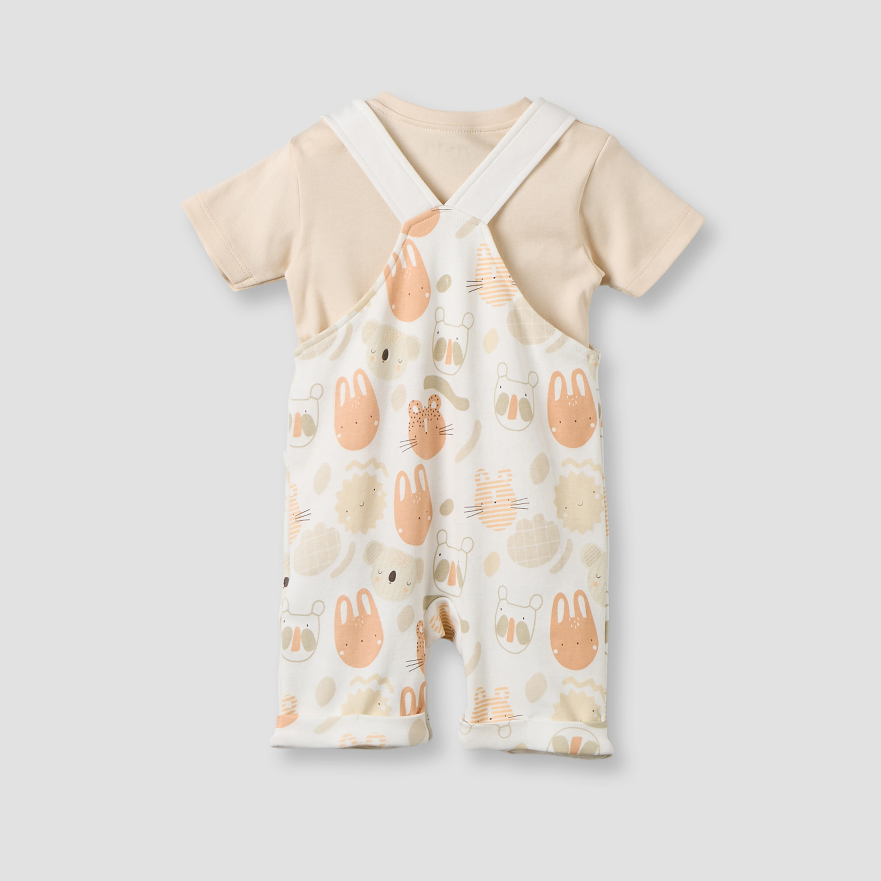 Juniors Crew Neck Short Sleeves T-shirt and Dungaree Set with Snap Button Closure-baby-boys-clothing-rompers-image-2