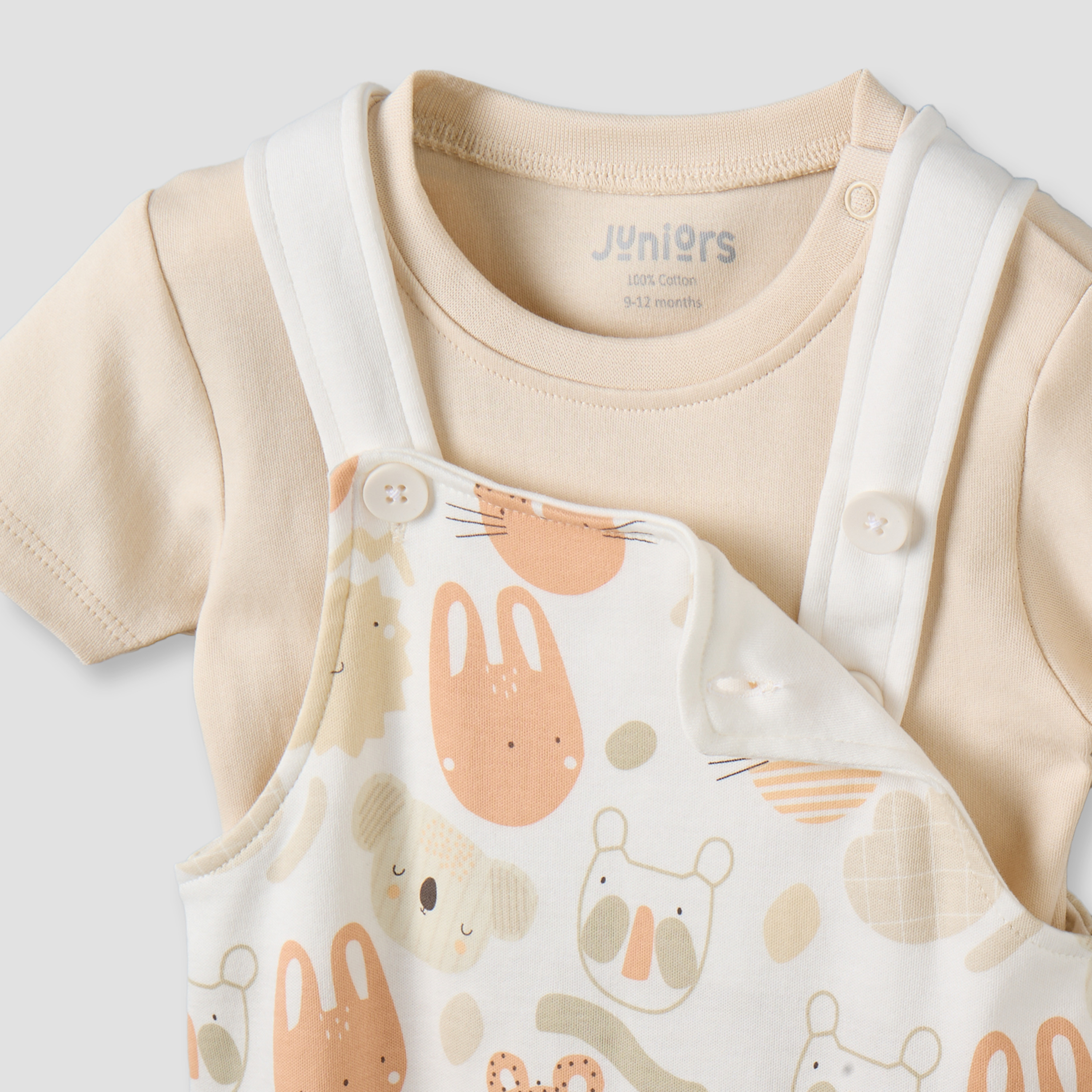 Juniors Crew Neck Short Sleeves T-shirt and Dungaree Set with Snap Button Closure-baby-boys-clothing-rompers-image-5