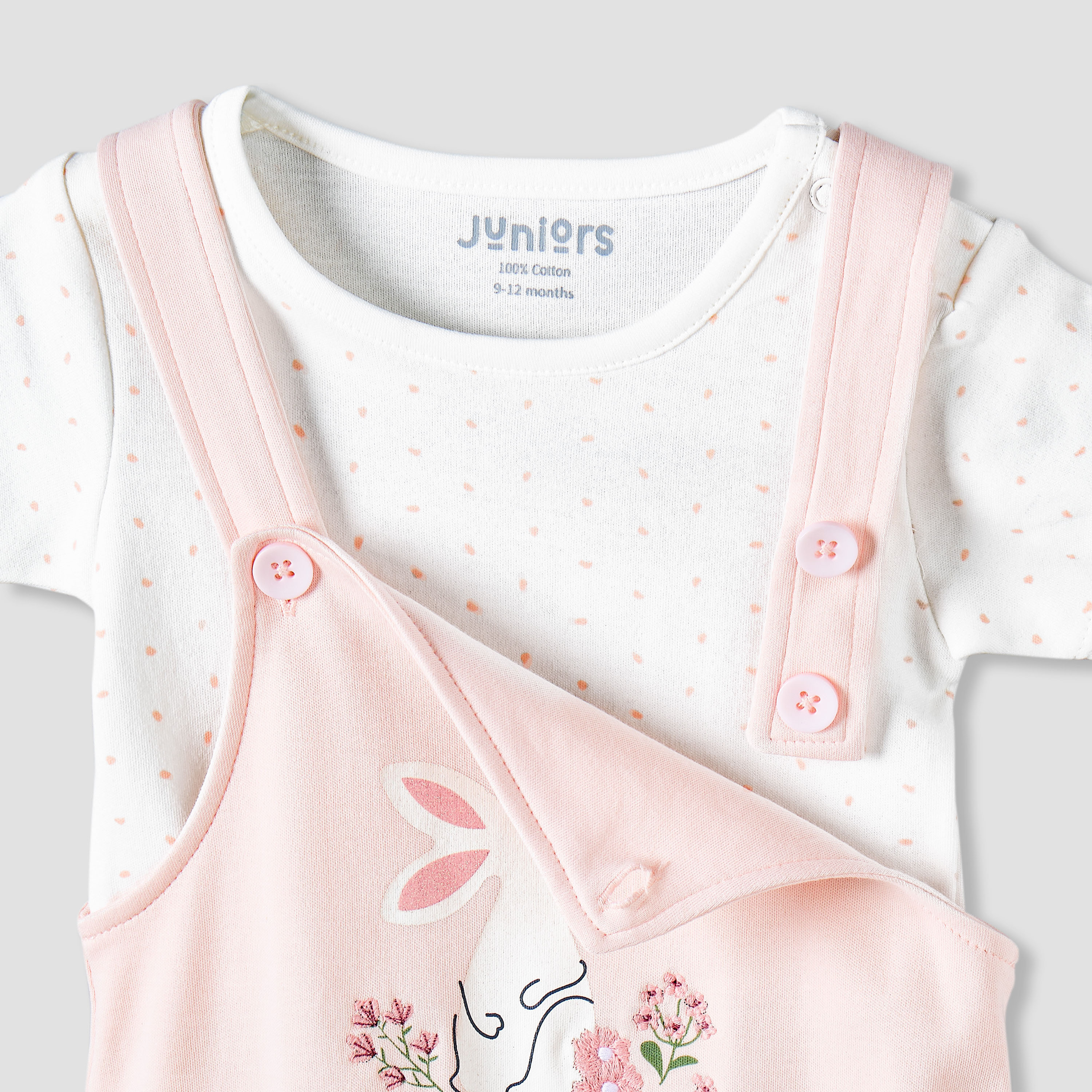 Juniors Short Sleeves T-shirt and Dungaree Set with Bunny Print-baby-girls-clothing-rompers-image-5
