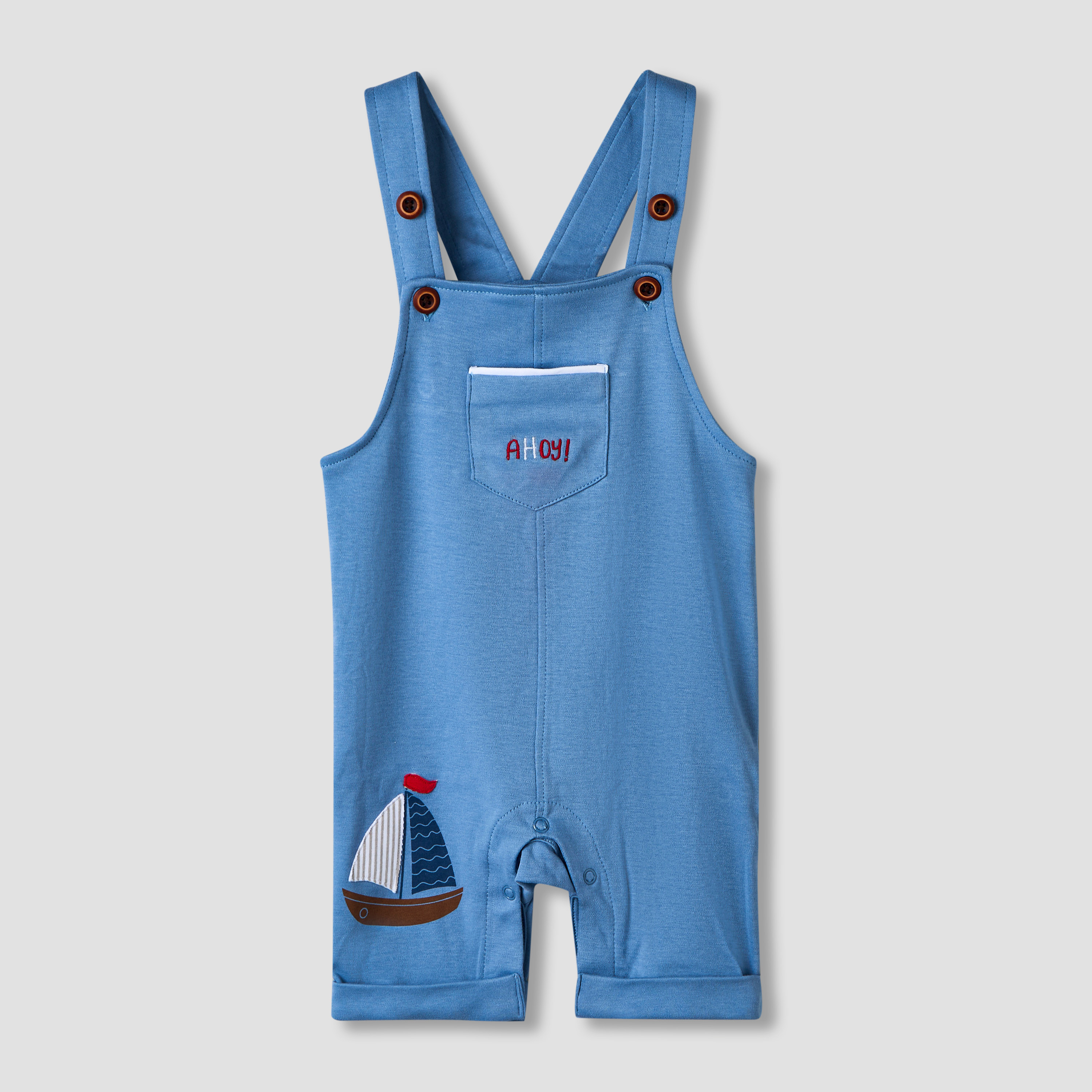 Juniors Short Sleeves T-shirt and Dungaree Set with Sailboat Print-baby-boys-clothing-setsandcoords-image-4