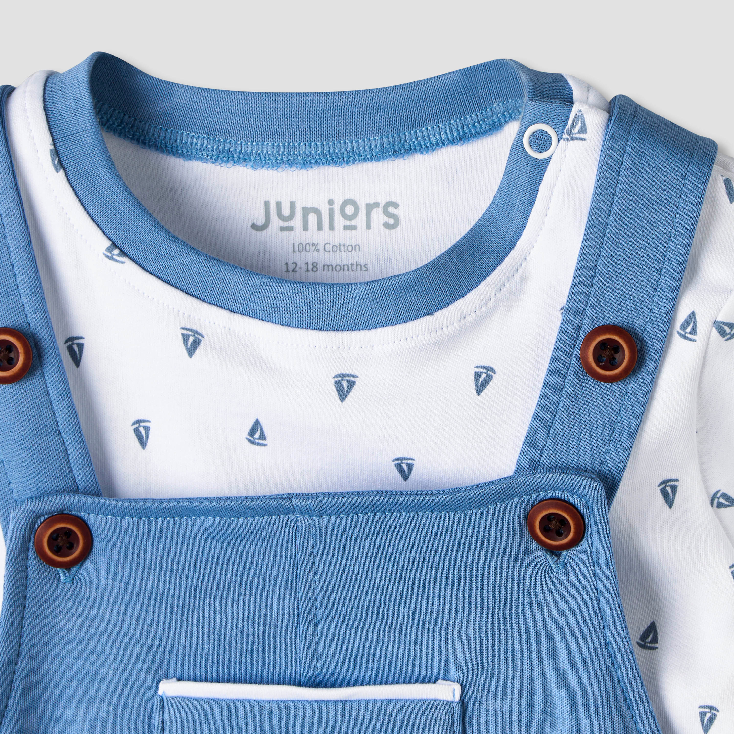 Juniors Short Sleeves T-shirt and Dungaree Set with Sailboat Print-baby-boys-clothing-setsandcoords-image-5