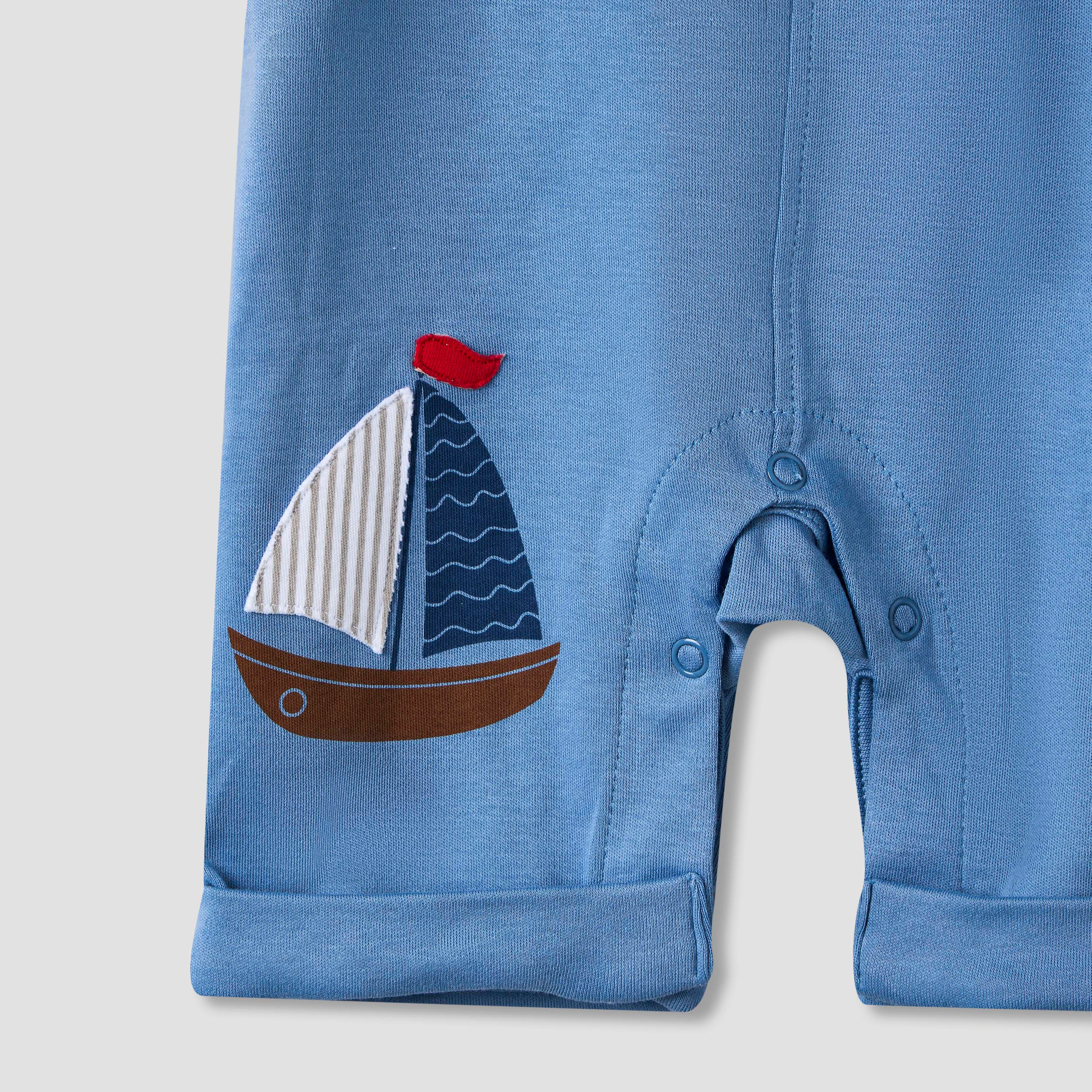 Juniors Short Sleeves T-shirt and Dungaree Set with Sailboat Print-baby-boys-clothing-setsandcoords-image-6