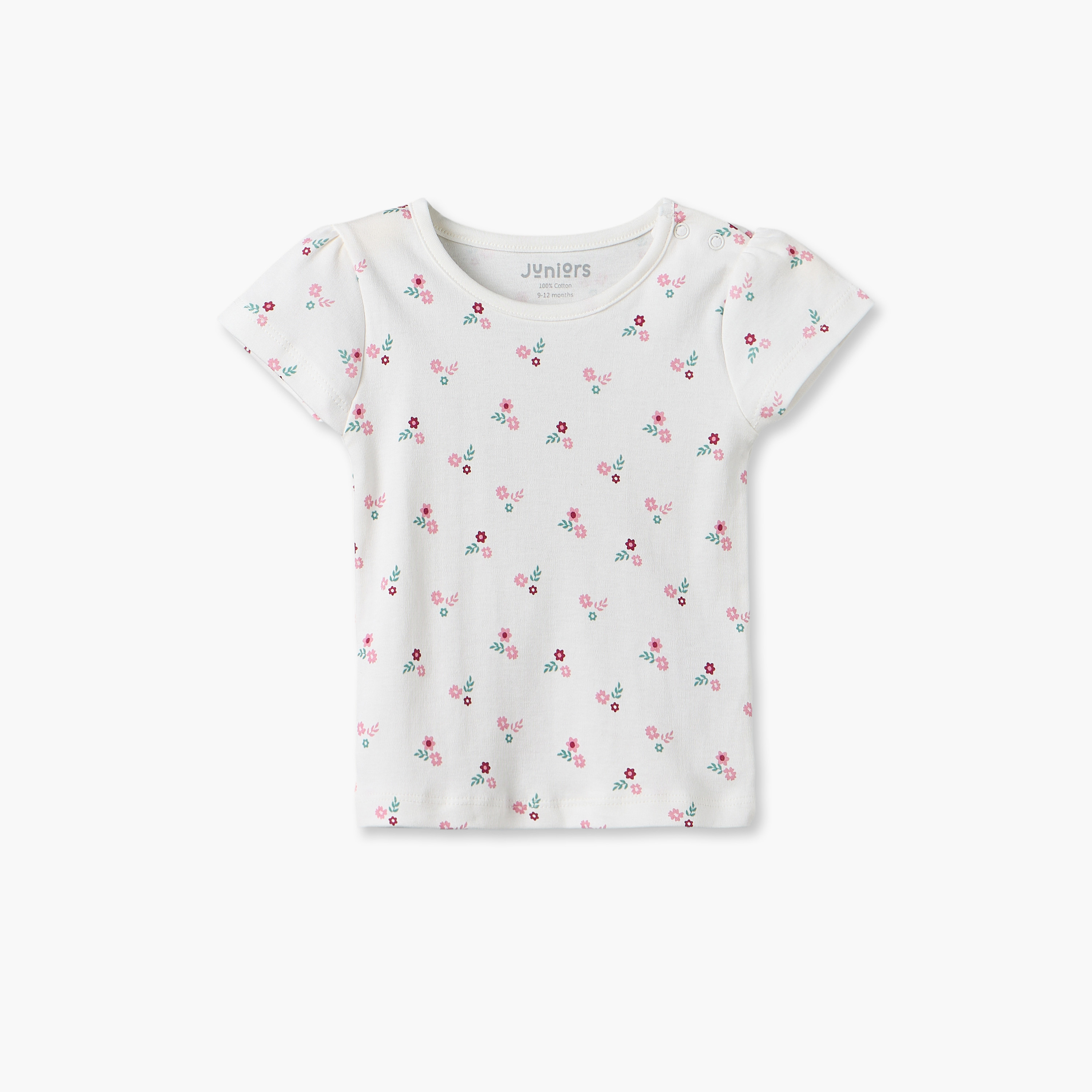 Juniors Round Neck Short Sleeves T-shirt and Dungaree Set with Floral Print-baby-girls-clothing-setsandcoords-image-3