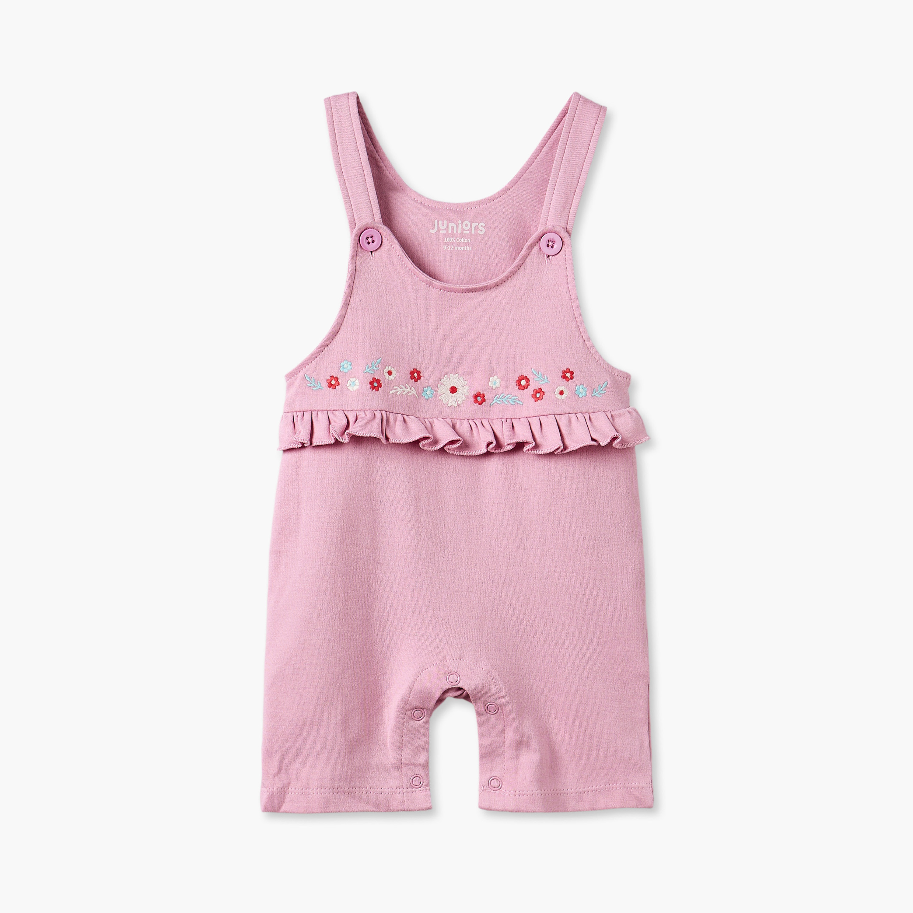 Juniors Round Neck Short Sleeves T-shirt and Dungaree Set with Floral Print-baby-girls-clothing-setsandcoords-image-4