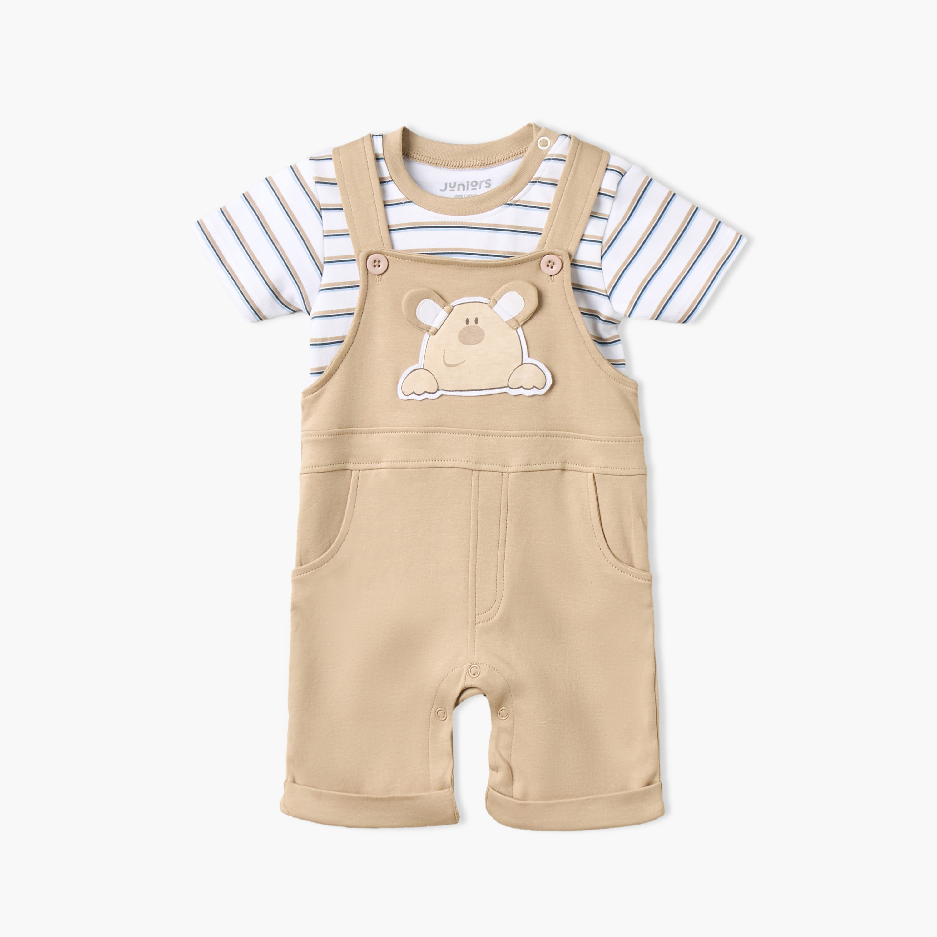 Juniors Dungaree and T-shirt Set with Bear Applique-baby-boys-clothing-rompers-image-1