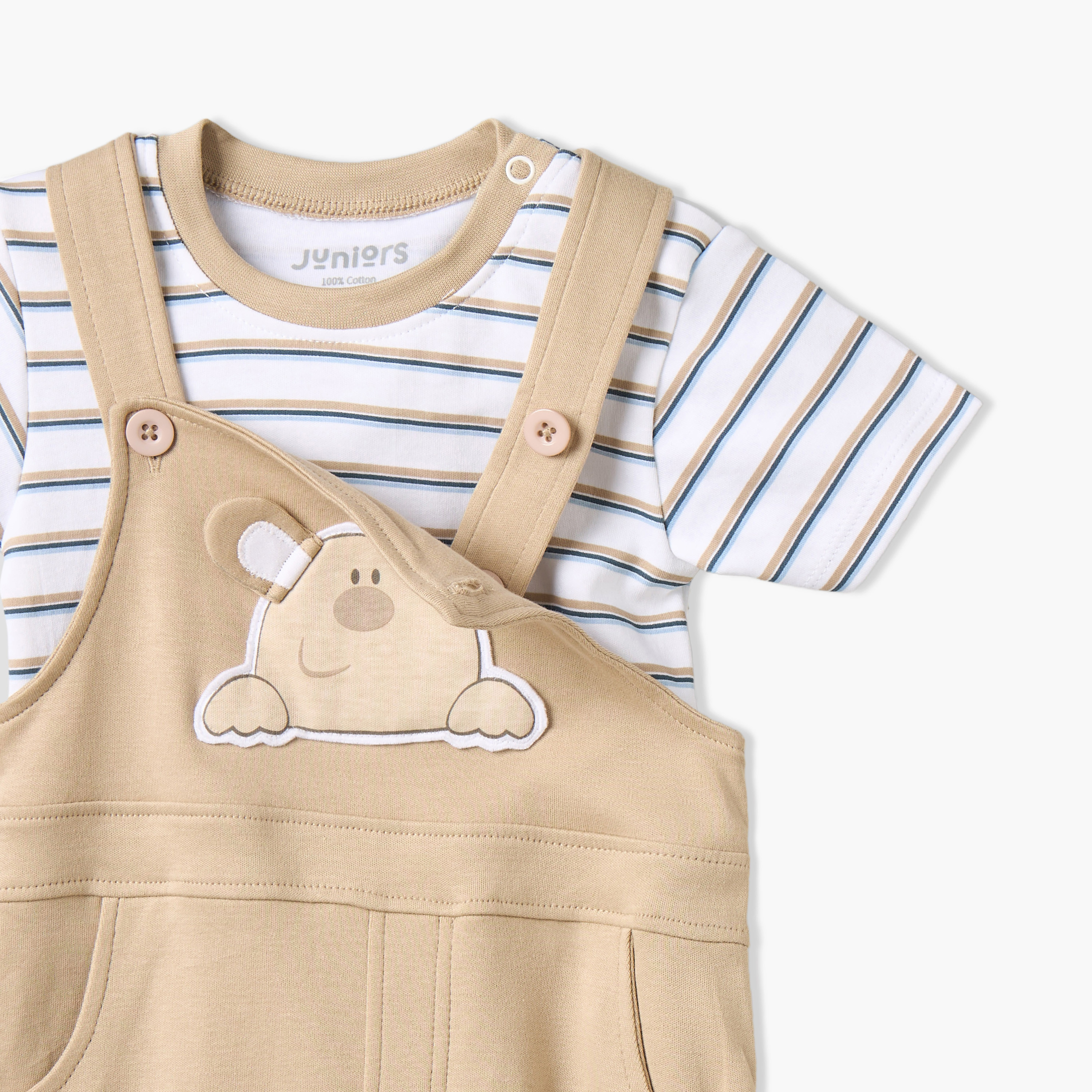 Juniors Dungaree and T-shirt Set with Bear Applique-baby-boys-clothing-rompers-image-7
