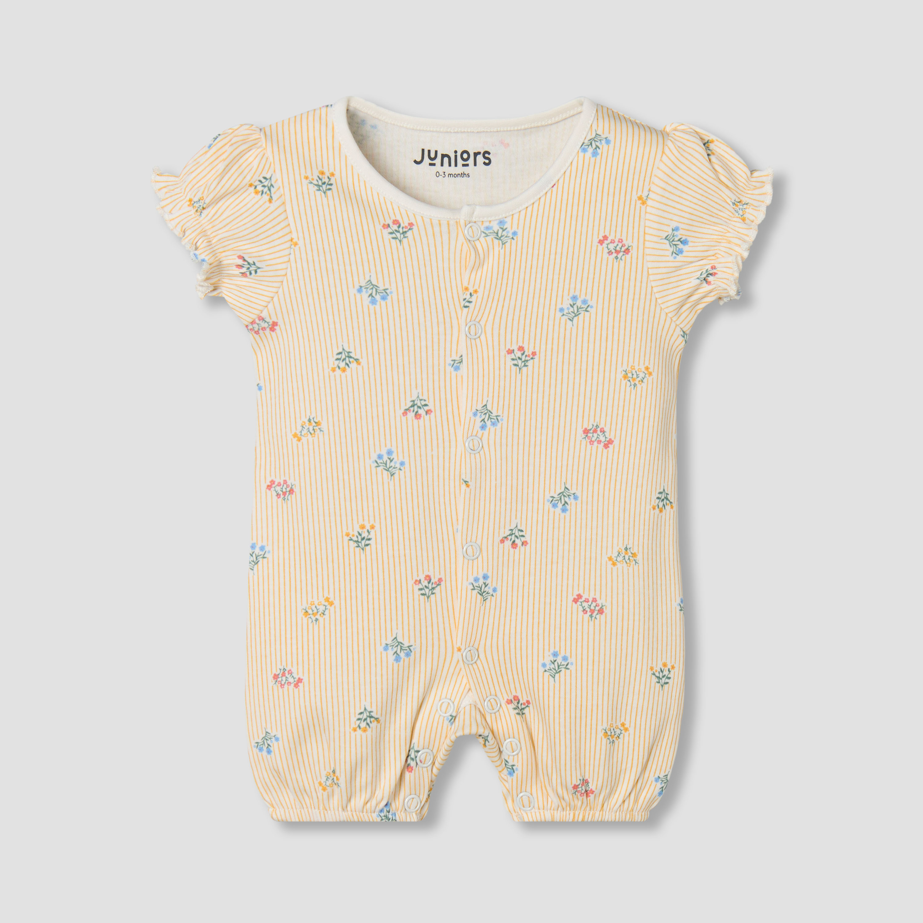 Juniors Round Neck Short Sleeves Romper with Floral Stripe Print-baby-girls-clothing-rompers-image-2