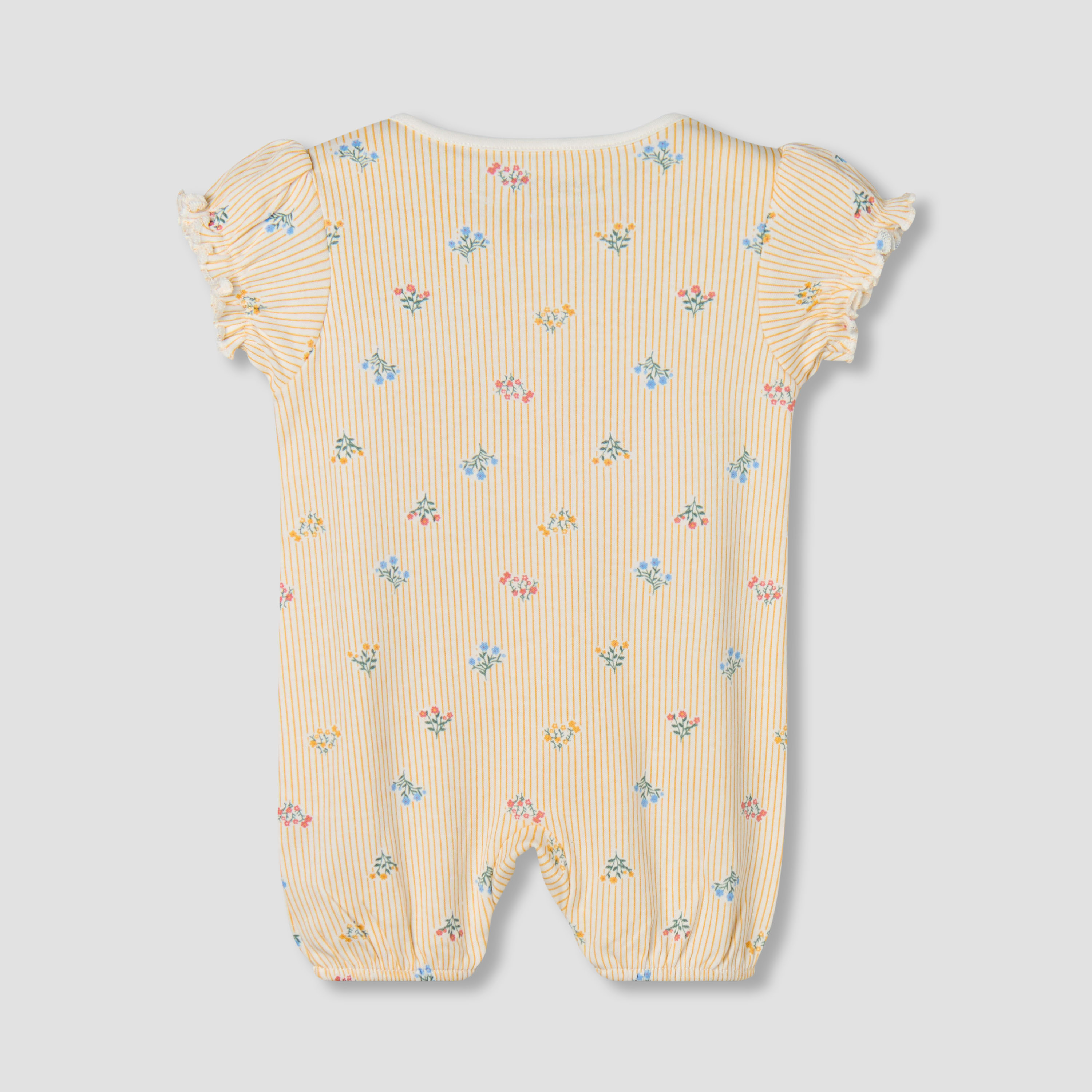 Juniors Round Neck Short Sleeves Romper with Floral Stripe Print-baby-girls-clothing-rompers-image-3