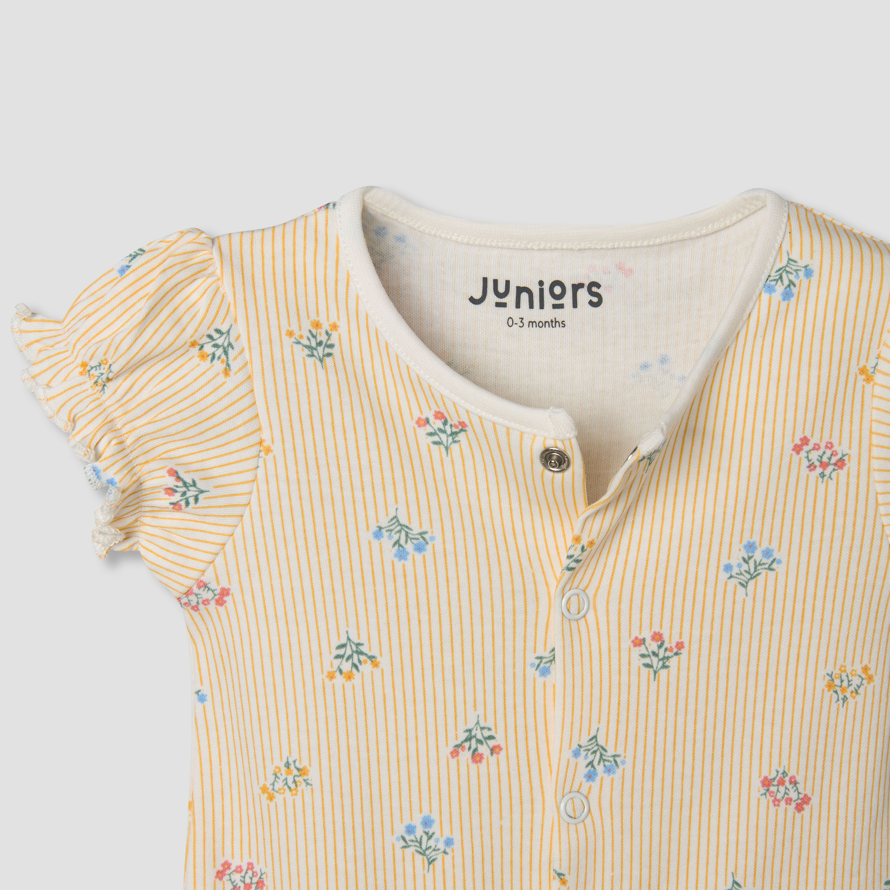 Juniors Round Neck Short Sleeves Romper with Floral Stripe Print-baby-girls-clothing-rompers-image-5