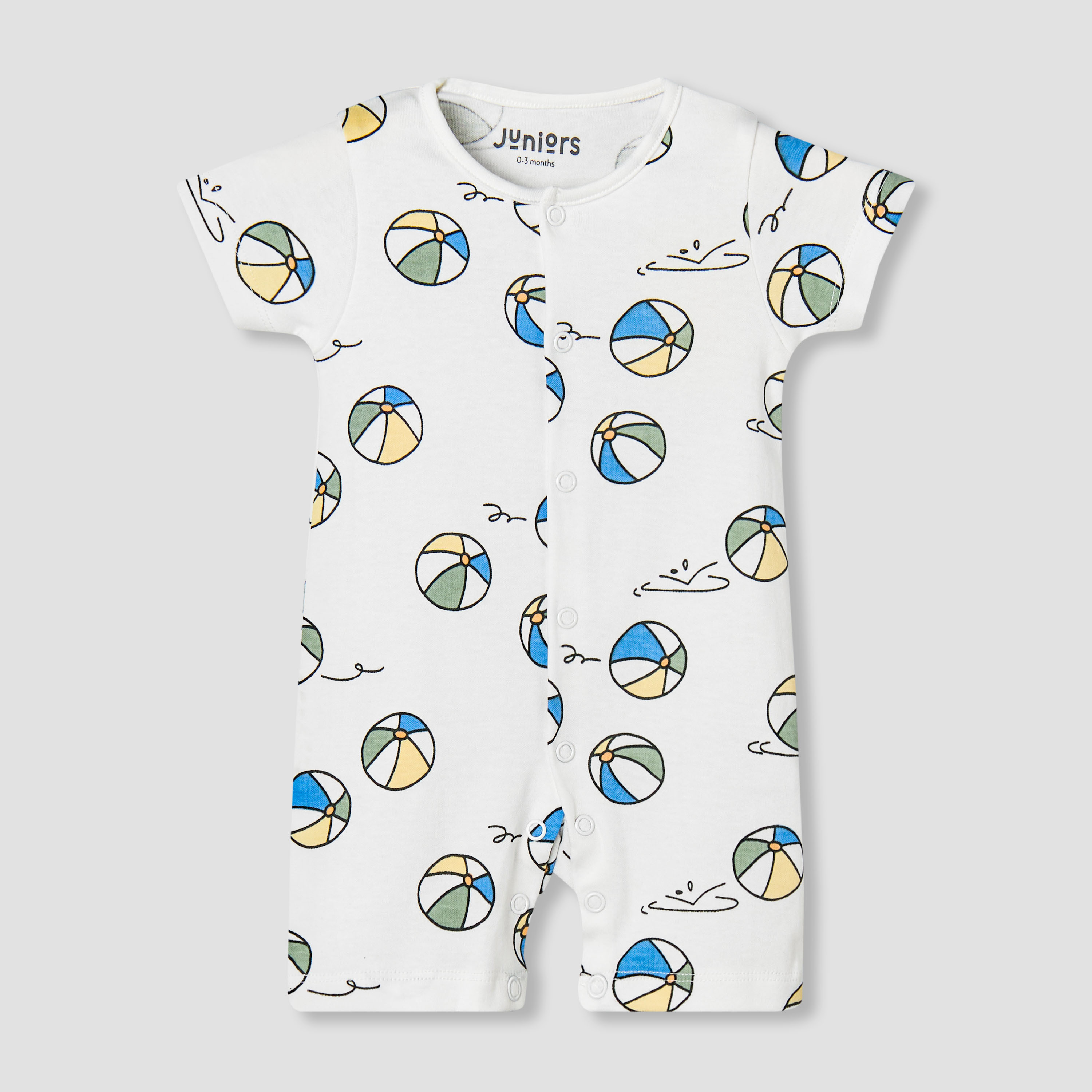 Juniors Round Neck Short Sleeves Romper with Ball Print-baby-boys-clothing-rompers-image-2