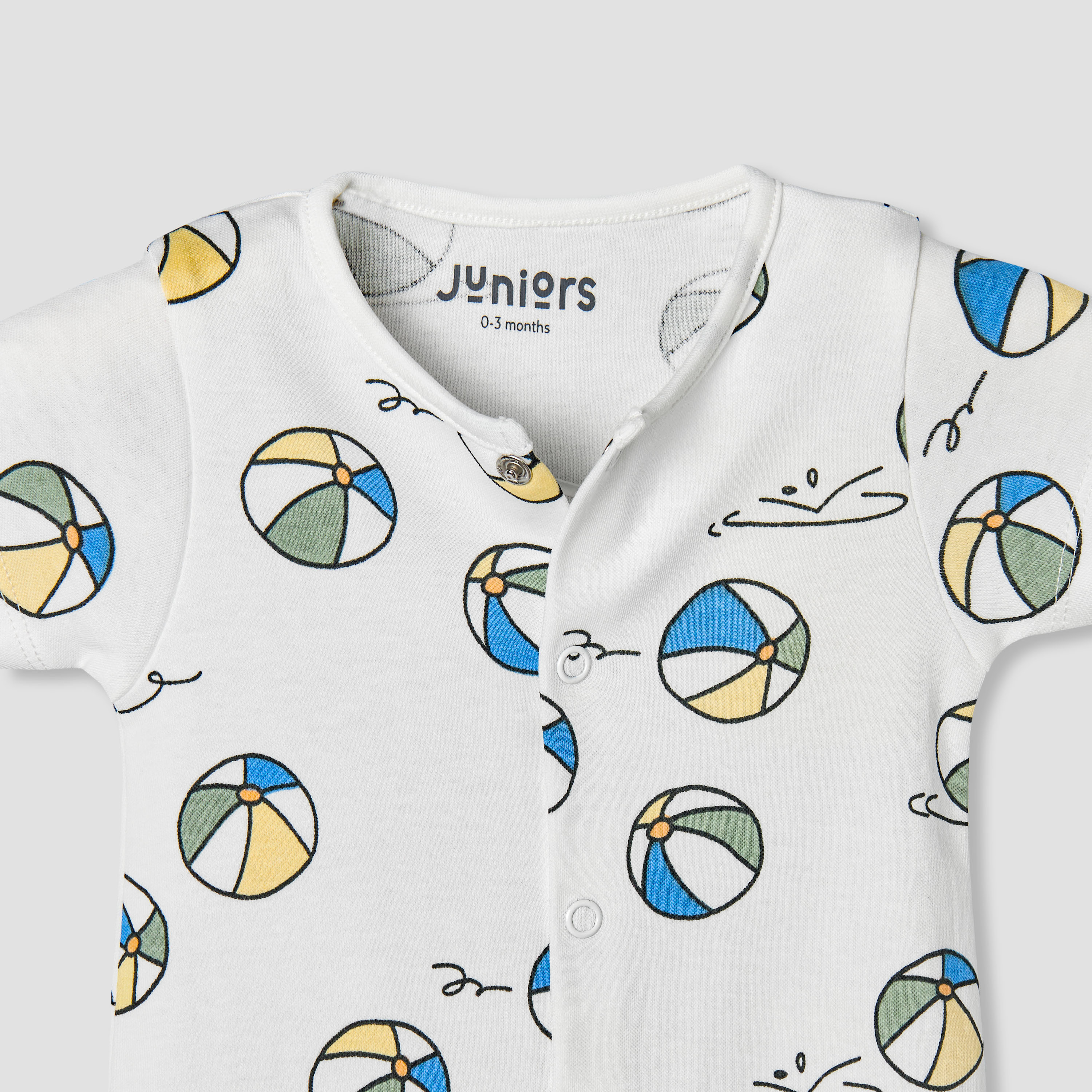 Juniors Round Neck Short Sleeves Romper with Ball Print-baby-boys-clothing-rompers-image-4