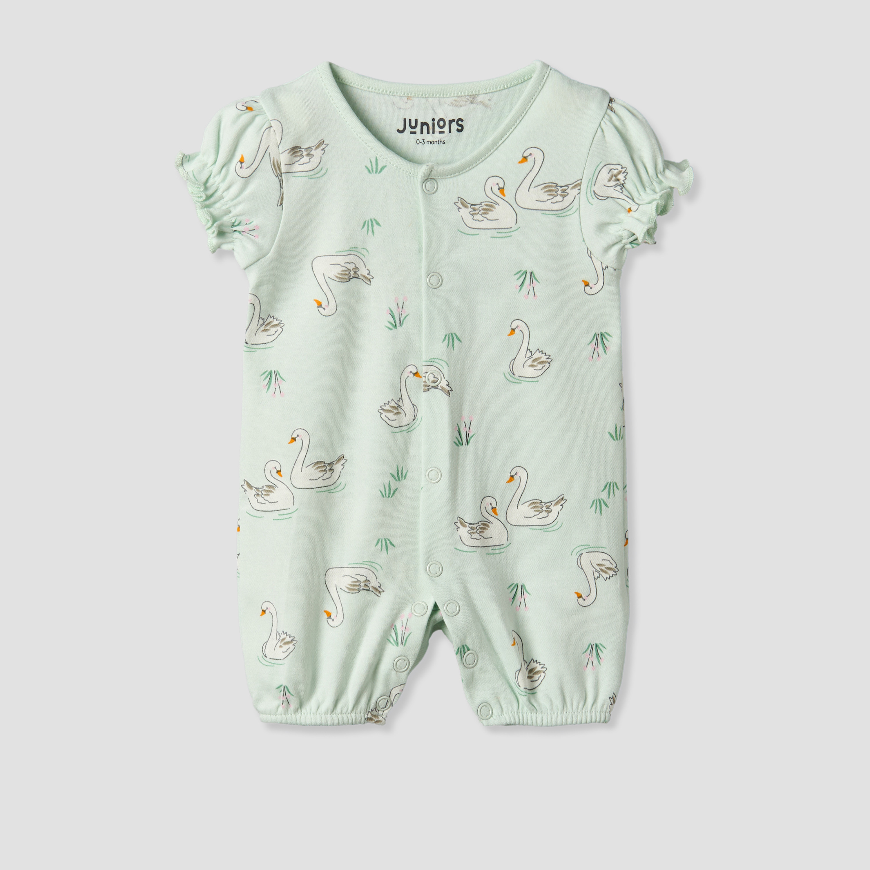 Juniors Round Neck Short Sleeves Romper with Swan Print-baby-girls-clothing-rompers-image-2