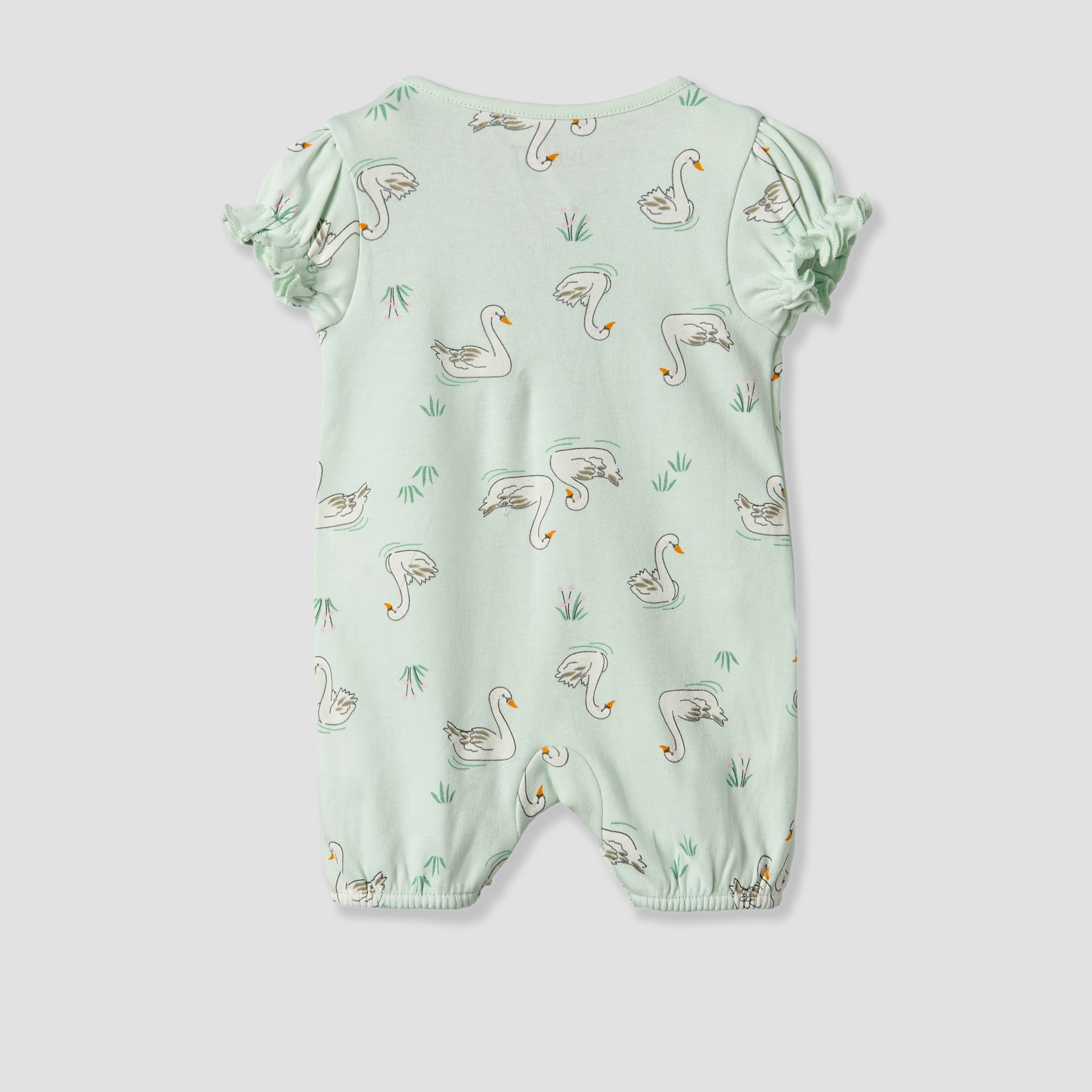 Juniors Round Neck Short Sleeves Romper with Swan Print-baby-girls-clothing-rompers-image-3