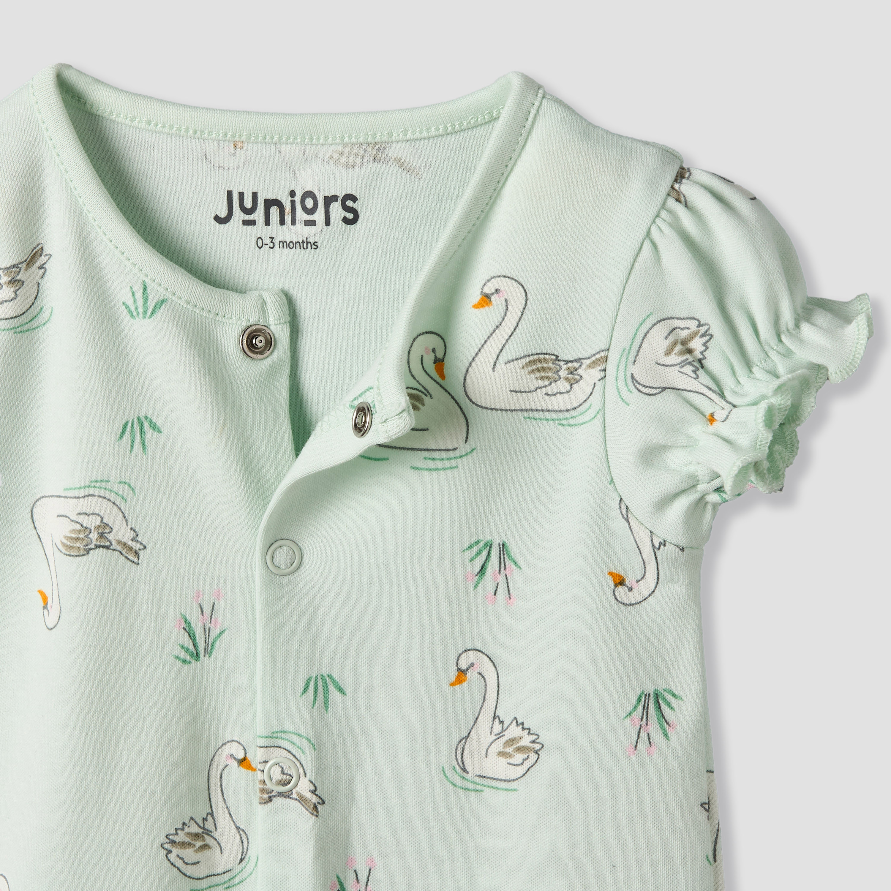 Juniors Round Neck Short Sleeves Romper with Swan Print-baby-girls-clothing-rompers-image-4