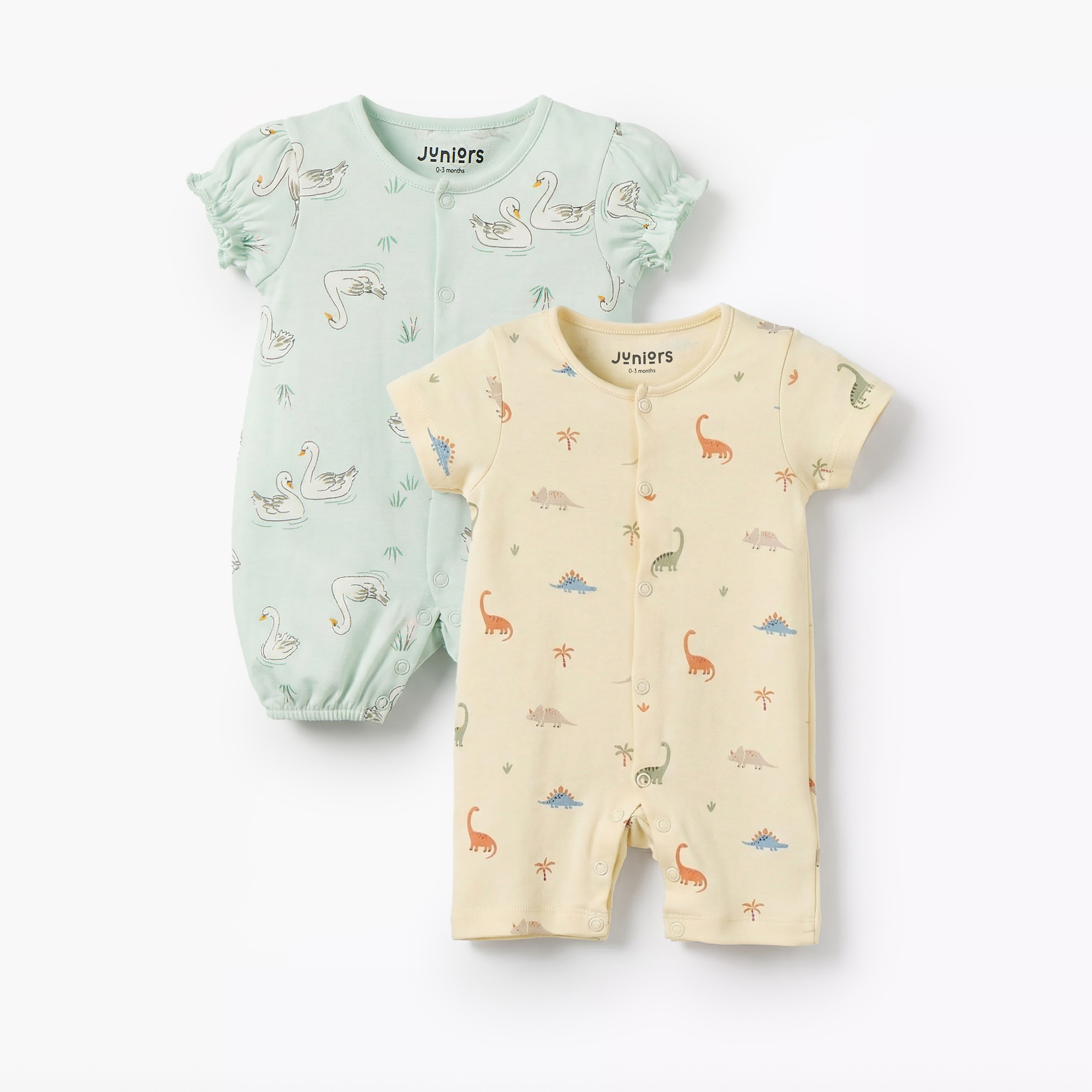 Pack of 2 Juniors Round Neck Short Sleeve Romper with Snap Button Closure-baby-boys-clothing-rompers-image-1