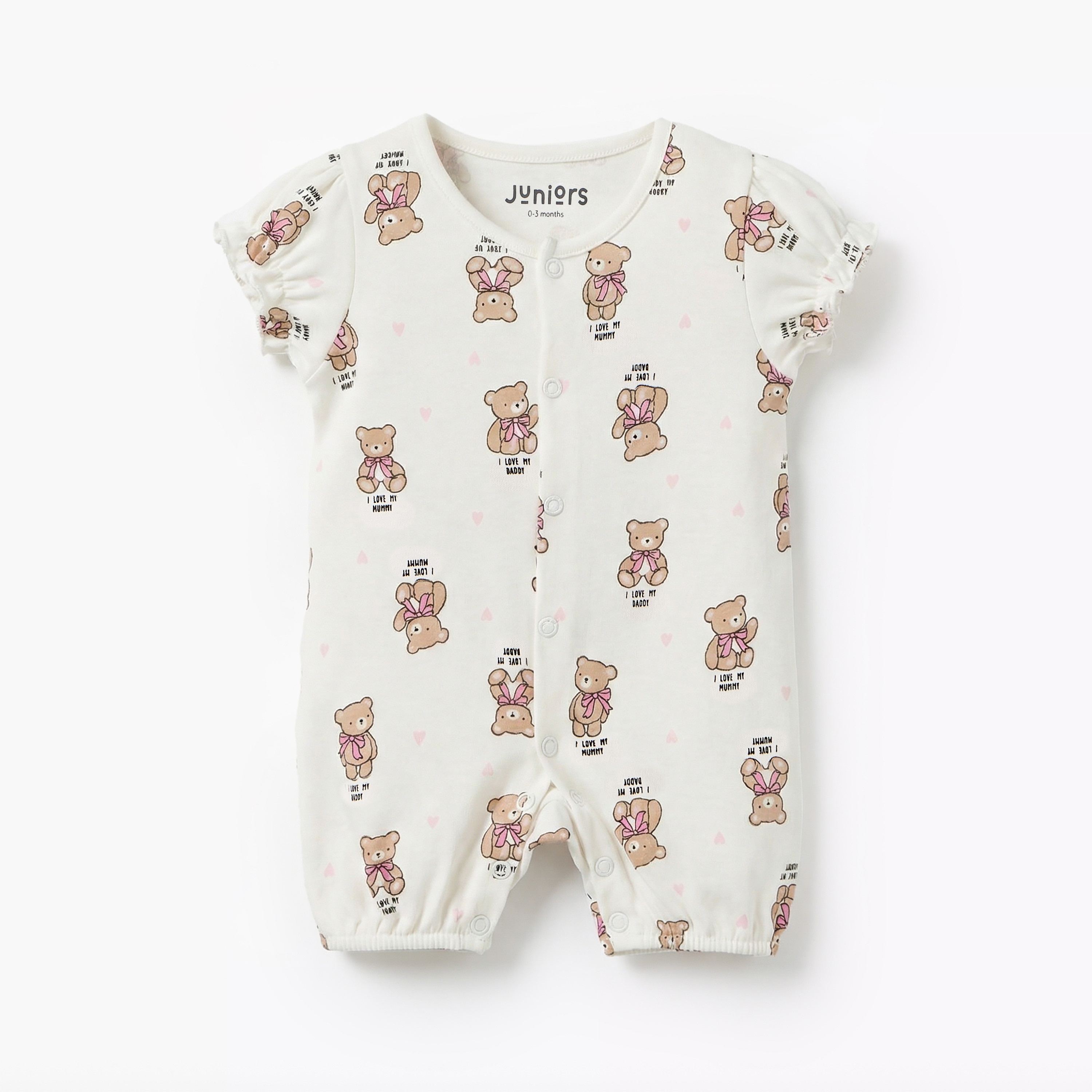 Juniors Round Neck Short Sleeve Romper with Teddy Bear Print-baby-girls-clothing-rompers-image-2