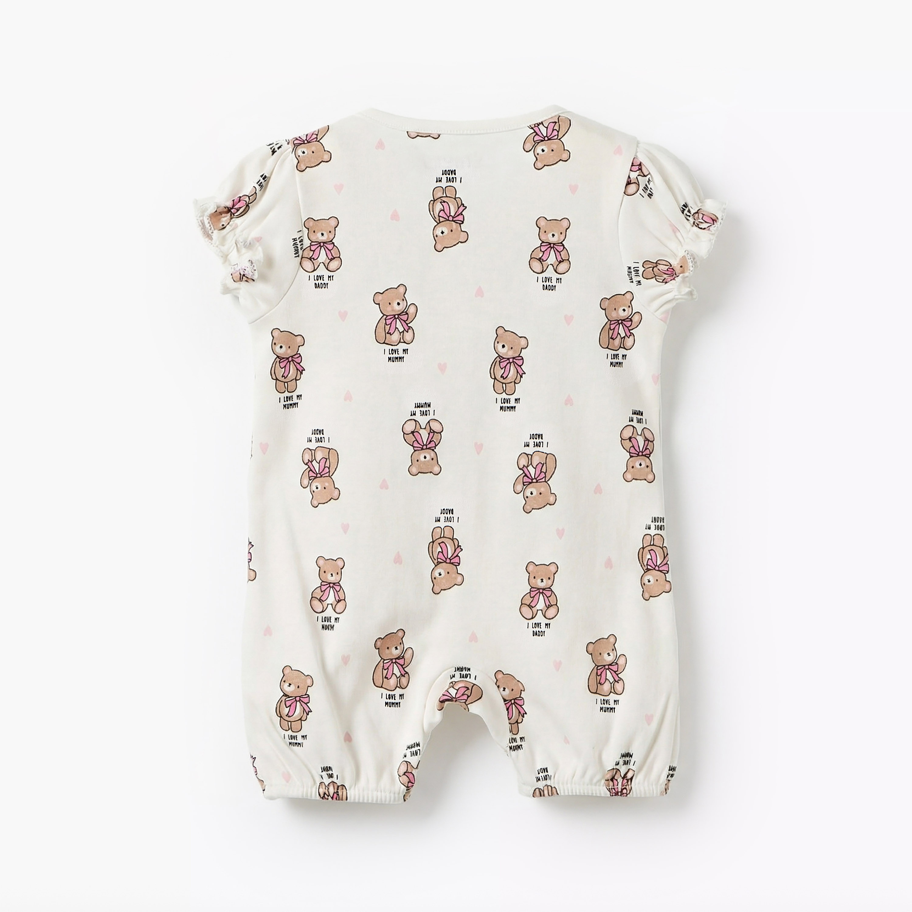 Juniors Round Neck Short Sleeve Romper with Teddy Bear Print-baby-girls-clothing-rompers-image-3