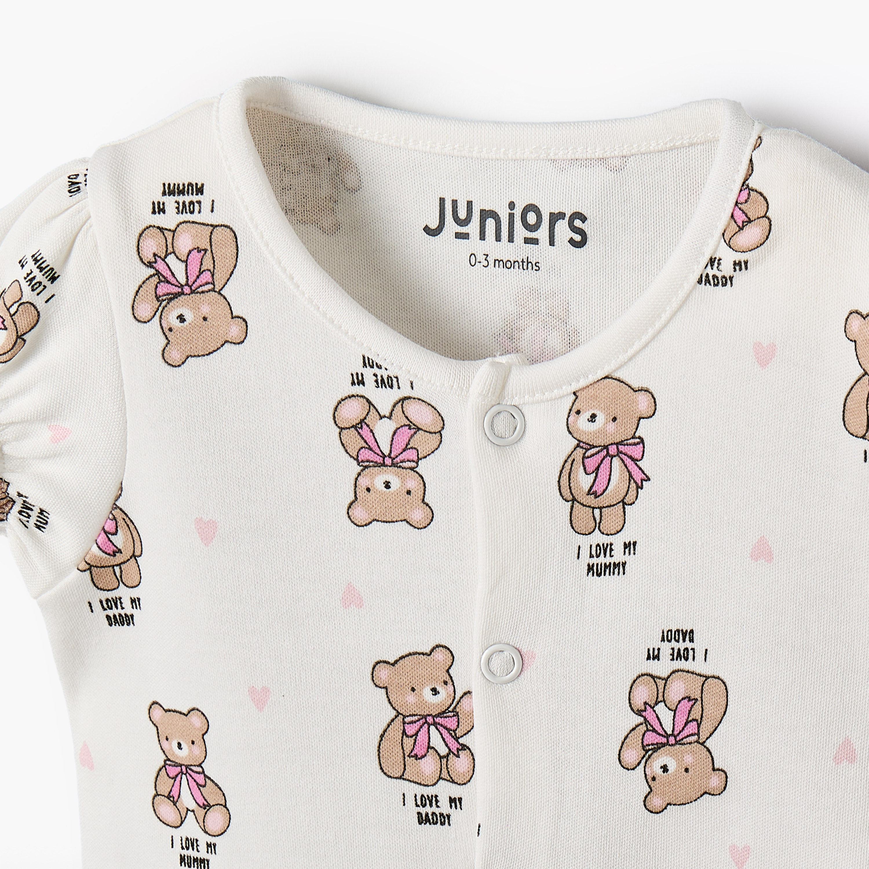 Juniors Round Neck Short Sleeve Romper with Teddy Bear Print-baby-girls-clothing-rompers-image-4