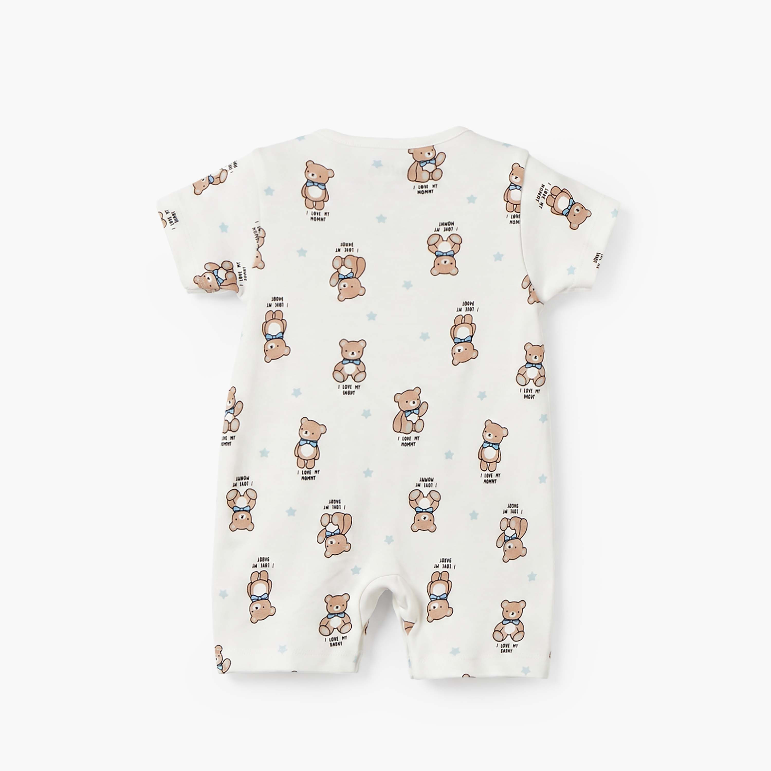 Juniors Crew Neck Short Sleeves Romper with Bear Print-baby-boys-clothing-rompers-image-3