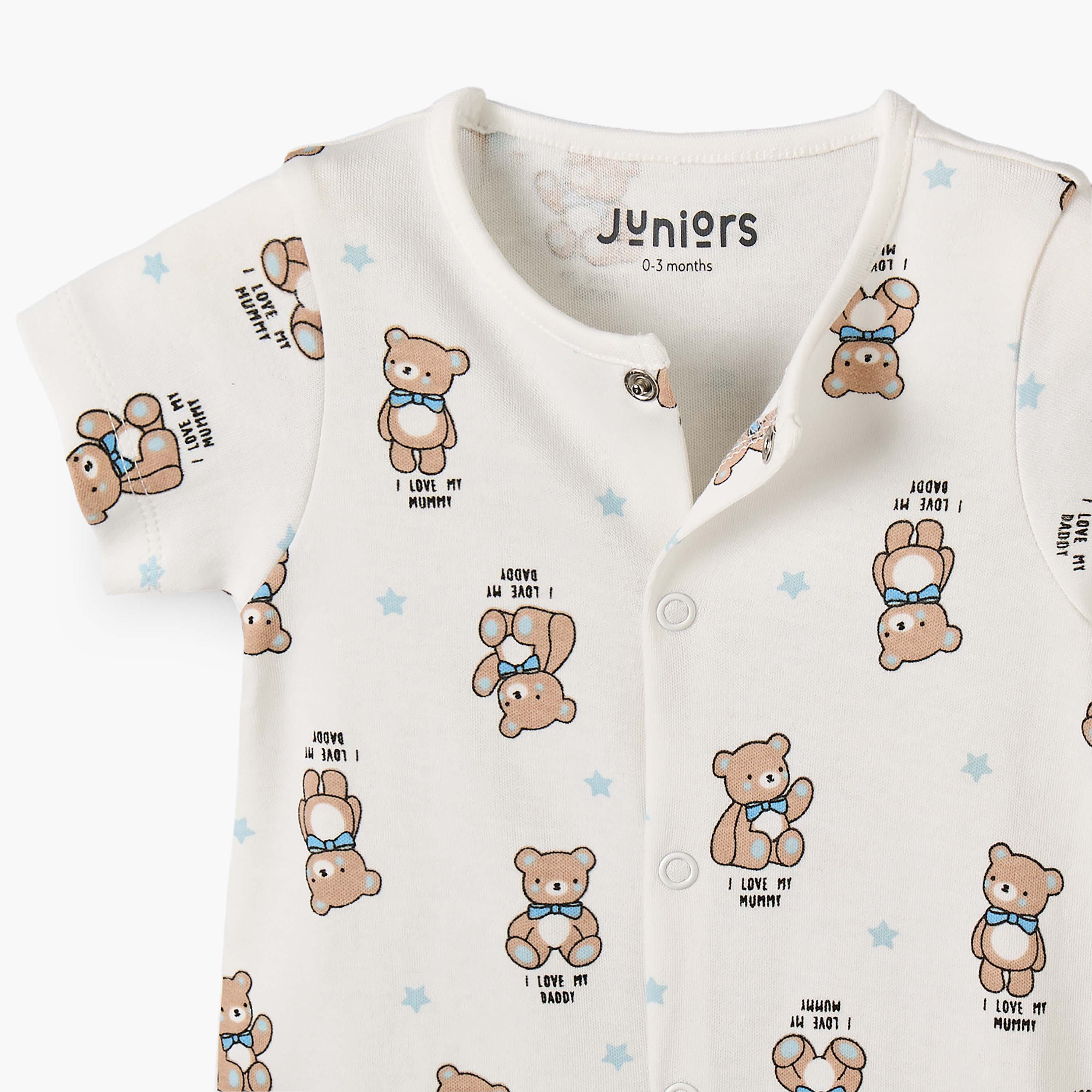 Juniors Crew Neck Short Sleeves Romper with Bear Print-baby-boys-clothing-rompers-image-4