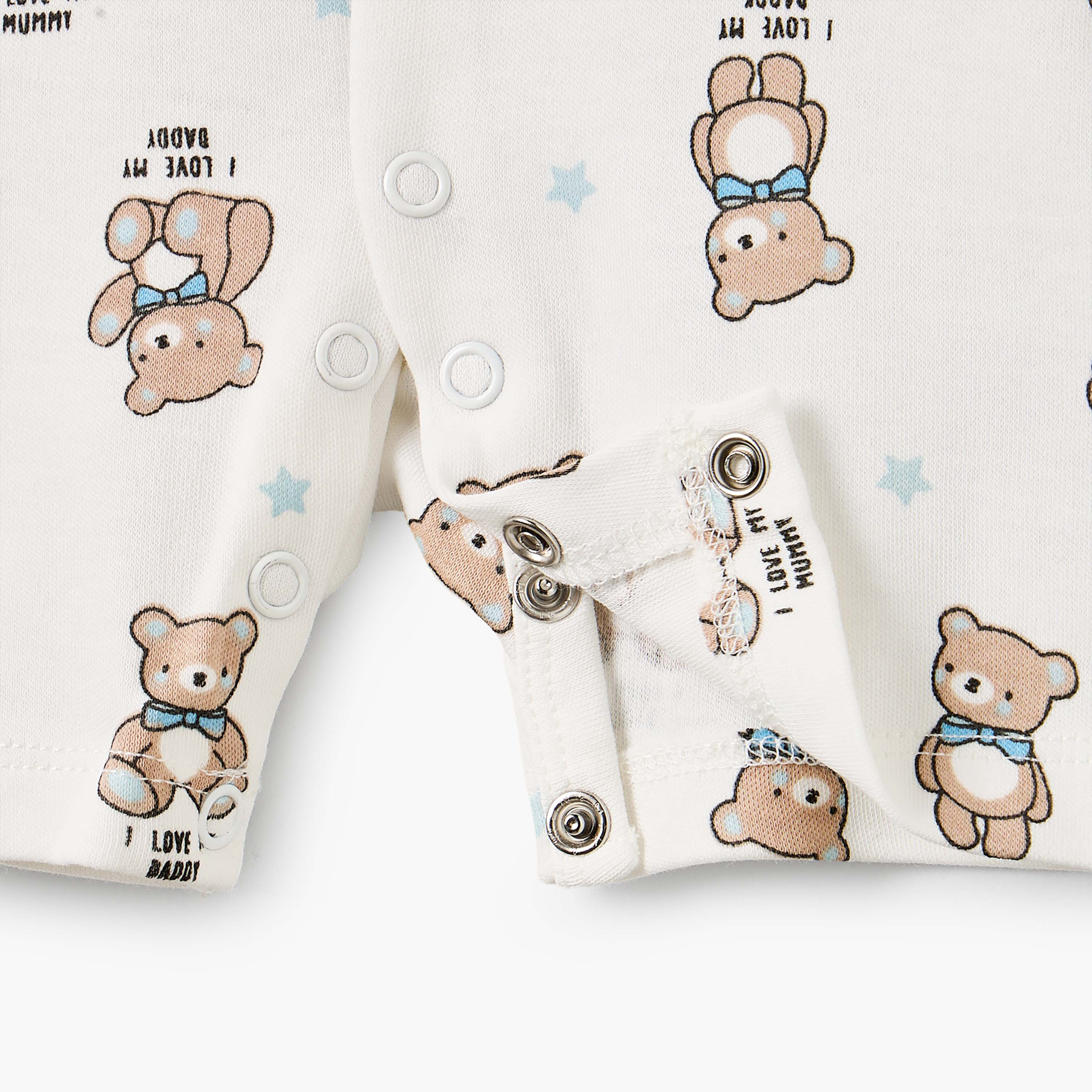 Juniors Crew Neck Short Sleeves Romper with Bear Print-baby-boys-clothing-rompers-image-5