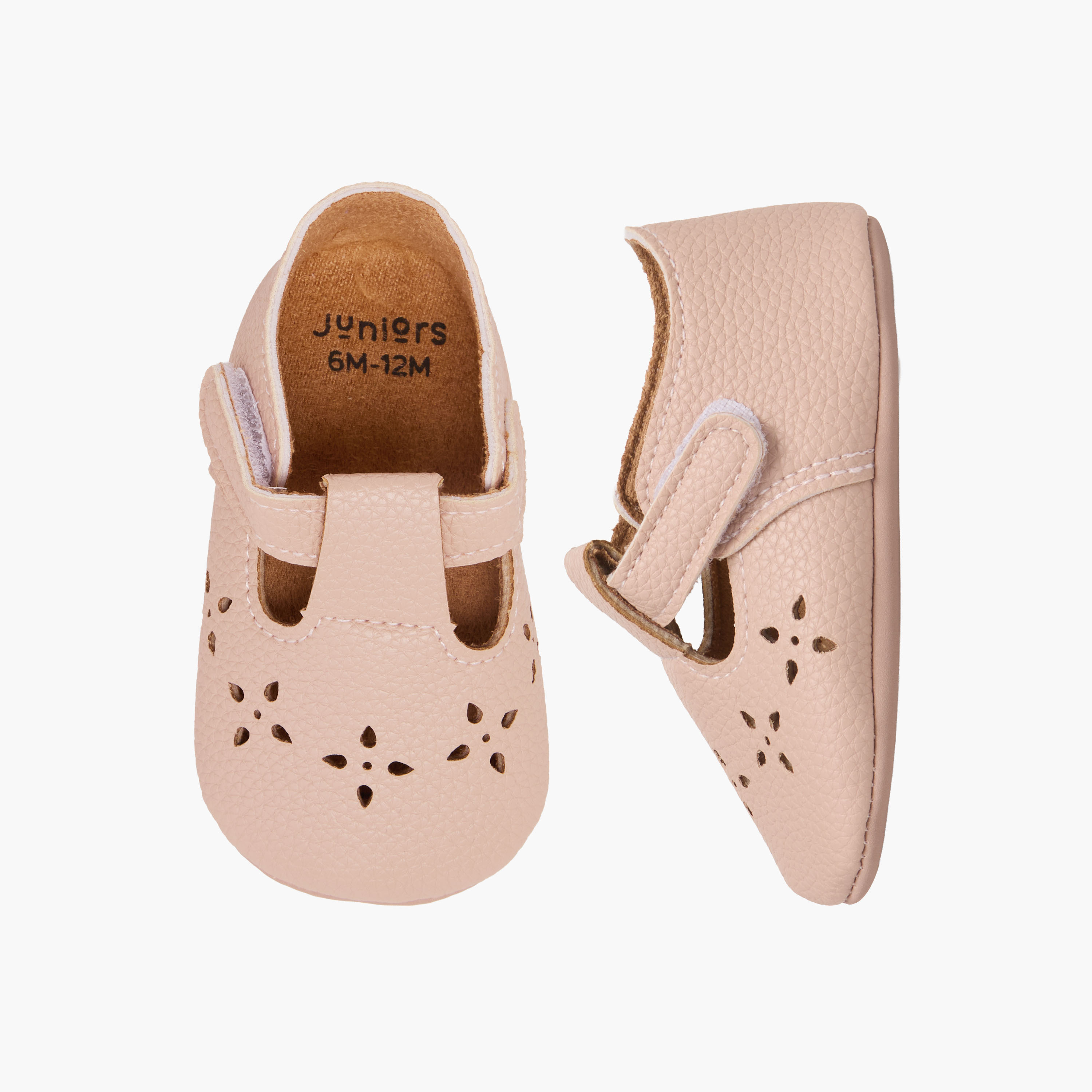 Juniors Booties with Hook and Loop Closure, Perforated Design-baby-girls-shoes-closedshoes-image-1
