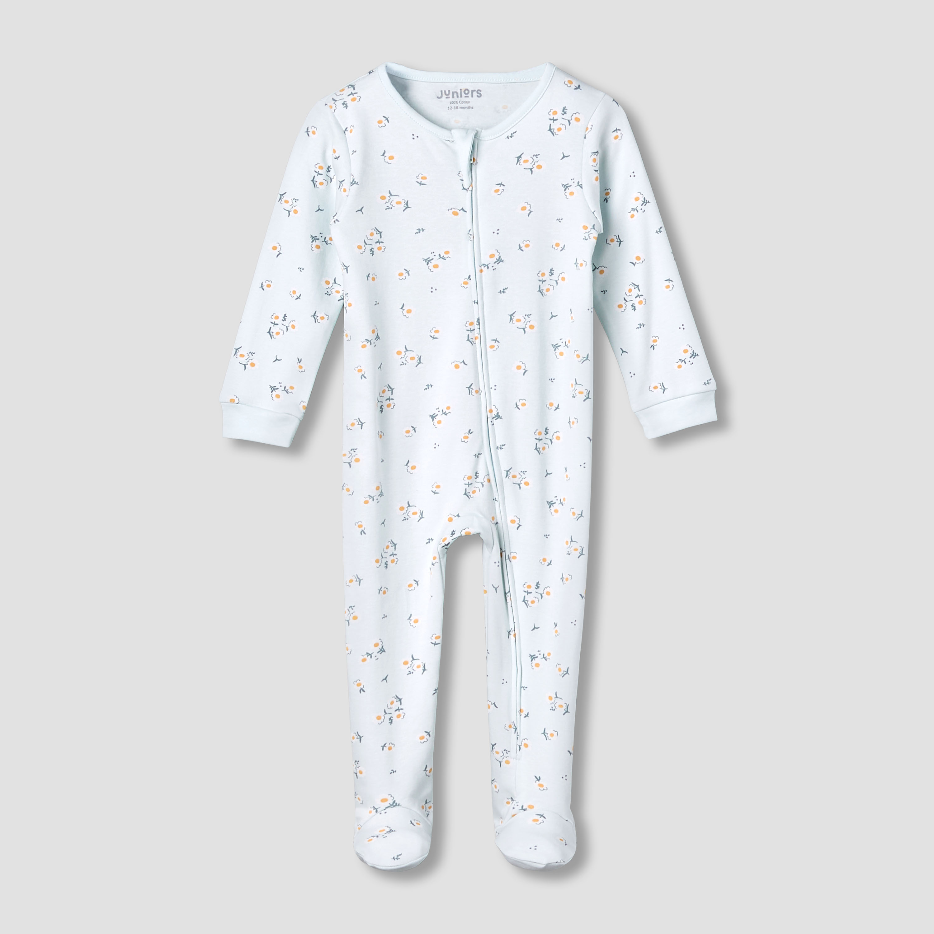 Juniors Cotton Round Neck Long Sleeve Sleepsuit with Zip Closure-baby-girls-clothing-nightwear-sleepsuits-image-2