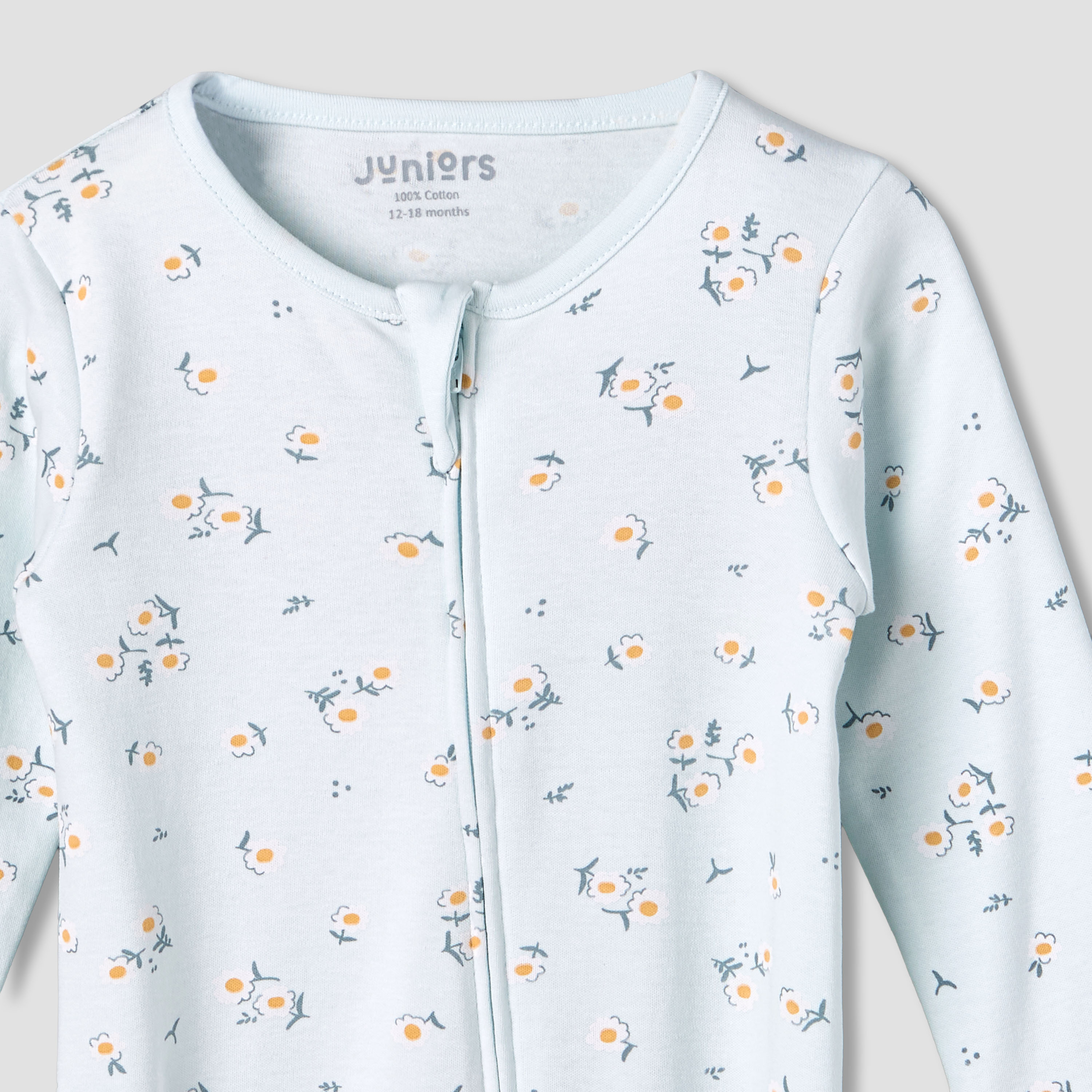 Juniors Cotton Round Neck Long Sleeve Sleepsuit with Zip Closure-baby-girls-clothing-nightwear-sleepsuits-image-4
