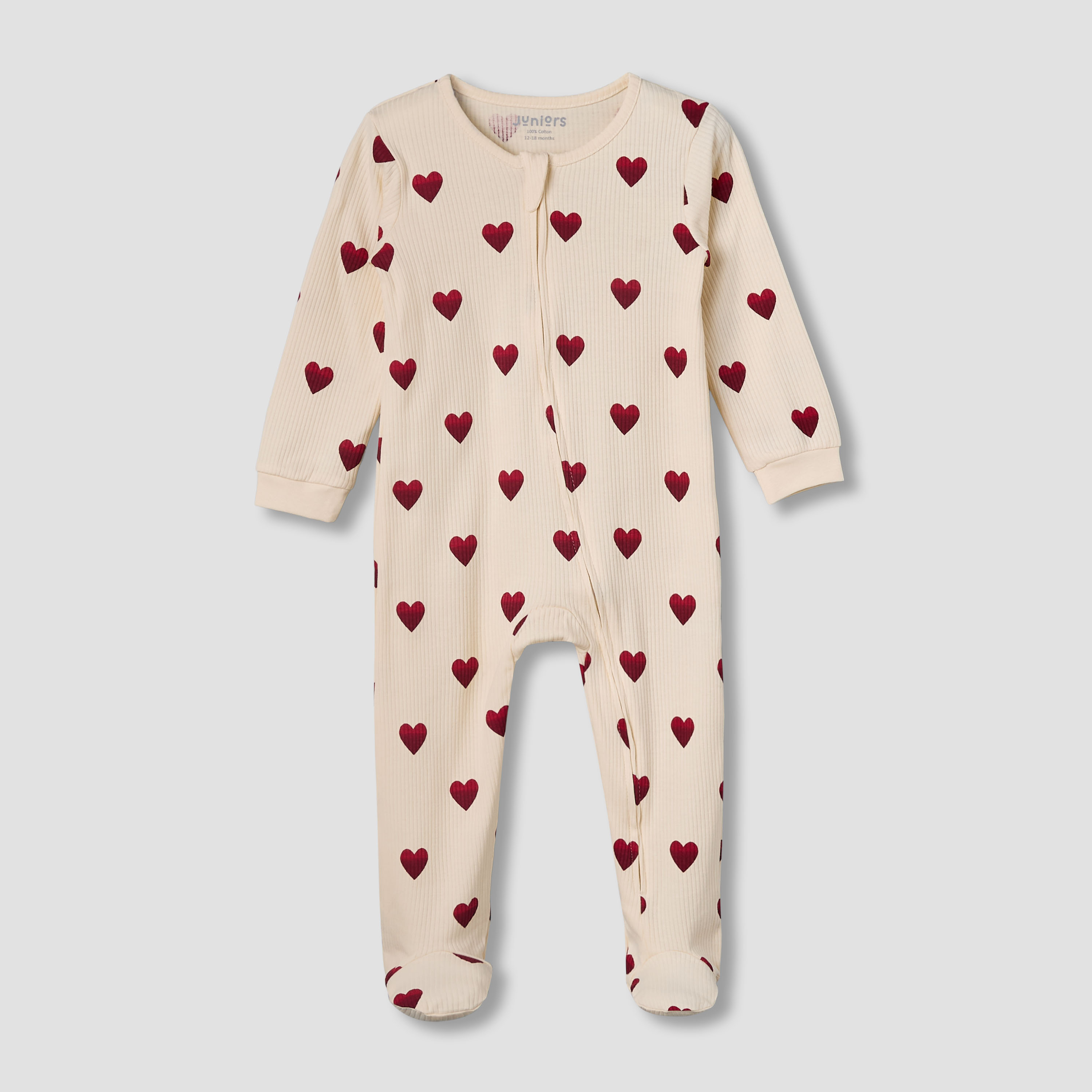 Juniors Cotton Round Neck Long Sleeve Sleepsuit with Zip Closure-baby-girls-clothing-nightwear-sleepsuits-image-2