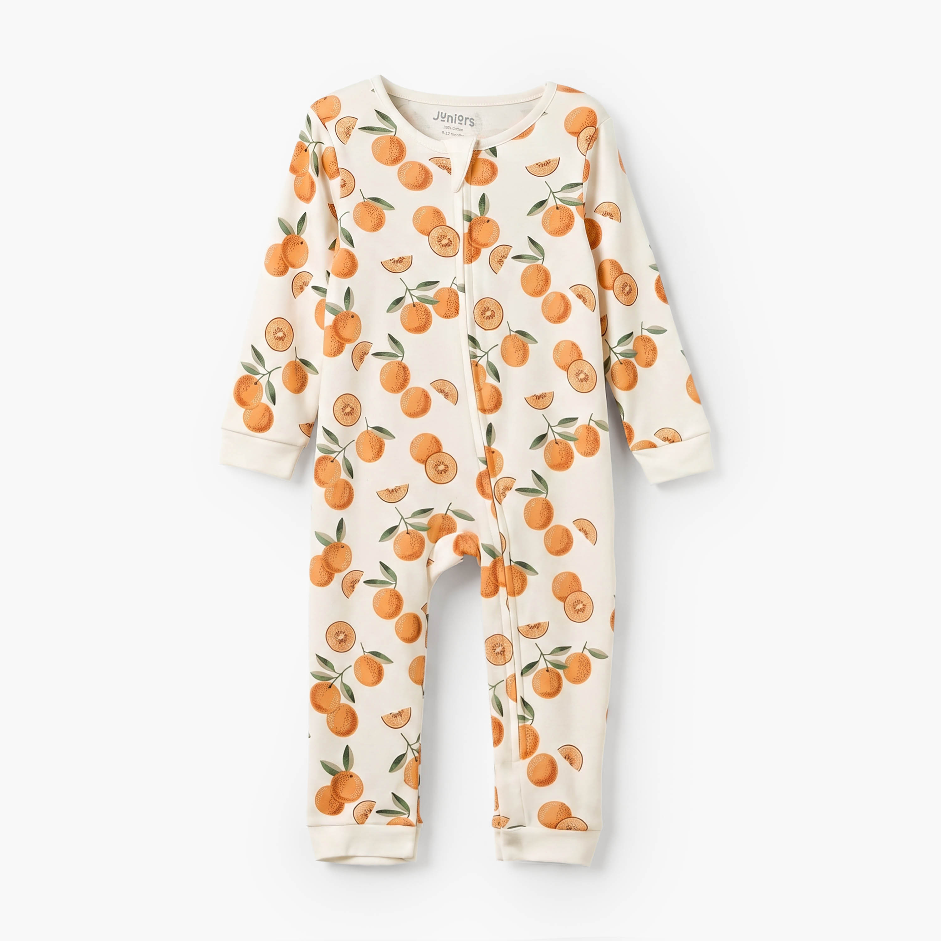 Juniors Cotton Crew Neck Long Sleeves Sleepsuit with Orange Print-baby-girls-clothing-nightwear-sleepsuits-image-2