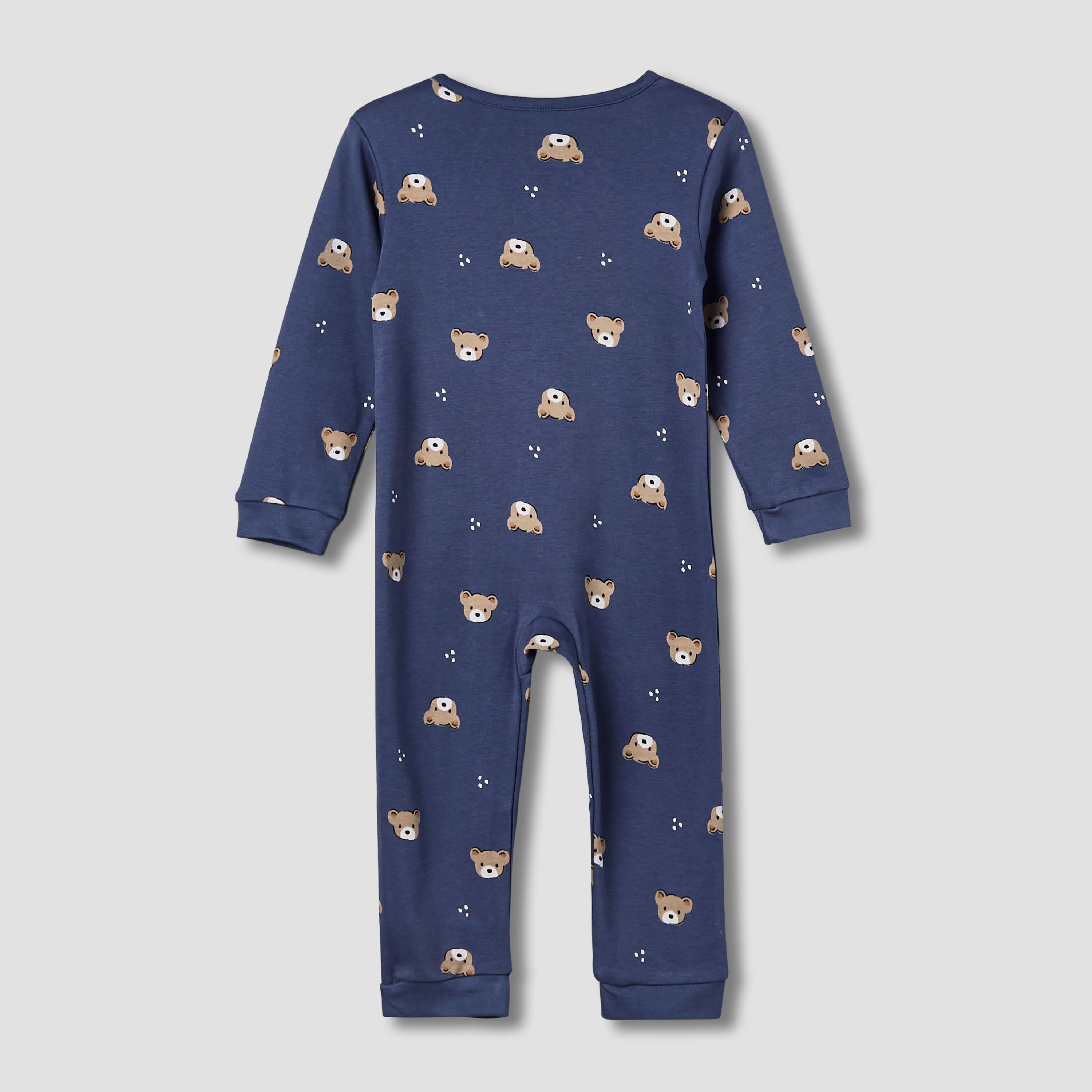 Juniors Cotton Round Neck Long Sleeve Sleepsuit with Zip Closure-baby-boys-clothing-nightwear-sleepsuits-image-2