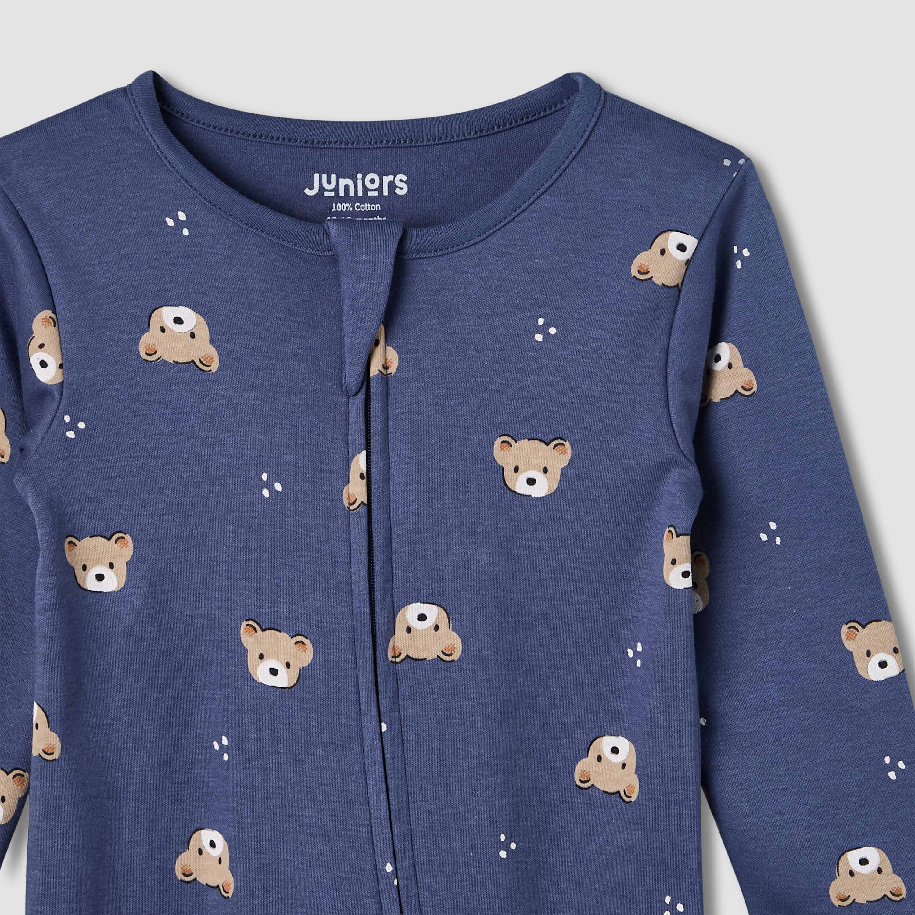 Juniors Cotton Round Neck Long Sleeve Sleepsuit with Zip Closure-baby-boys-clothing-nightwear-sleepsuits-image-3
